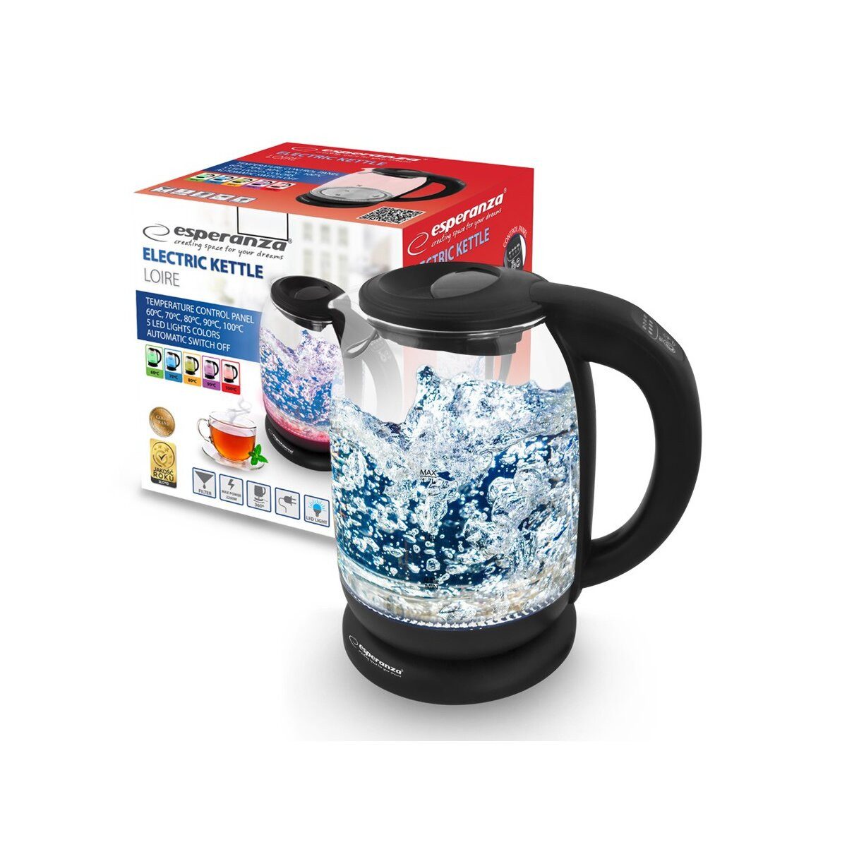 Wasserkocher Esperanza Loire Glas Wasserkocher mit Thermometer 1,7L