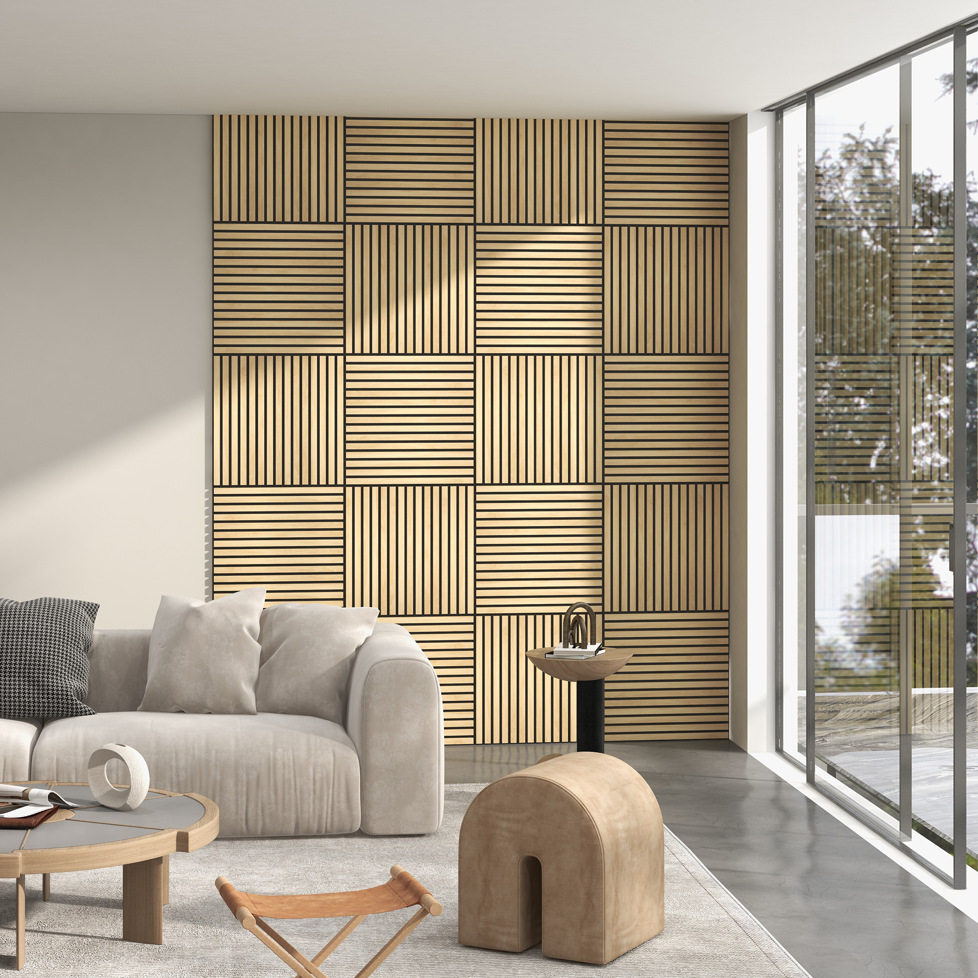 HOMCOM Akustikpaneel, Schallabsorption, DIY Lamellenwand, MDF & Polyester, einfache Installation, Eiche