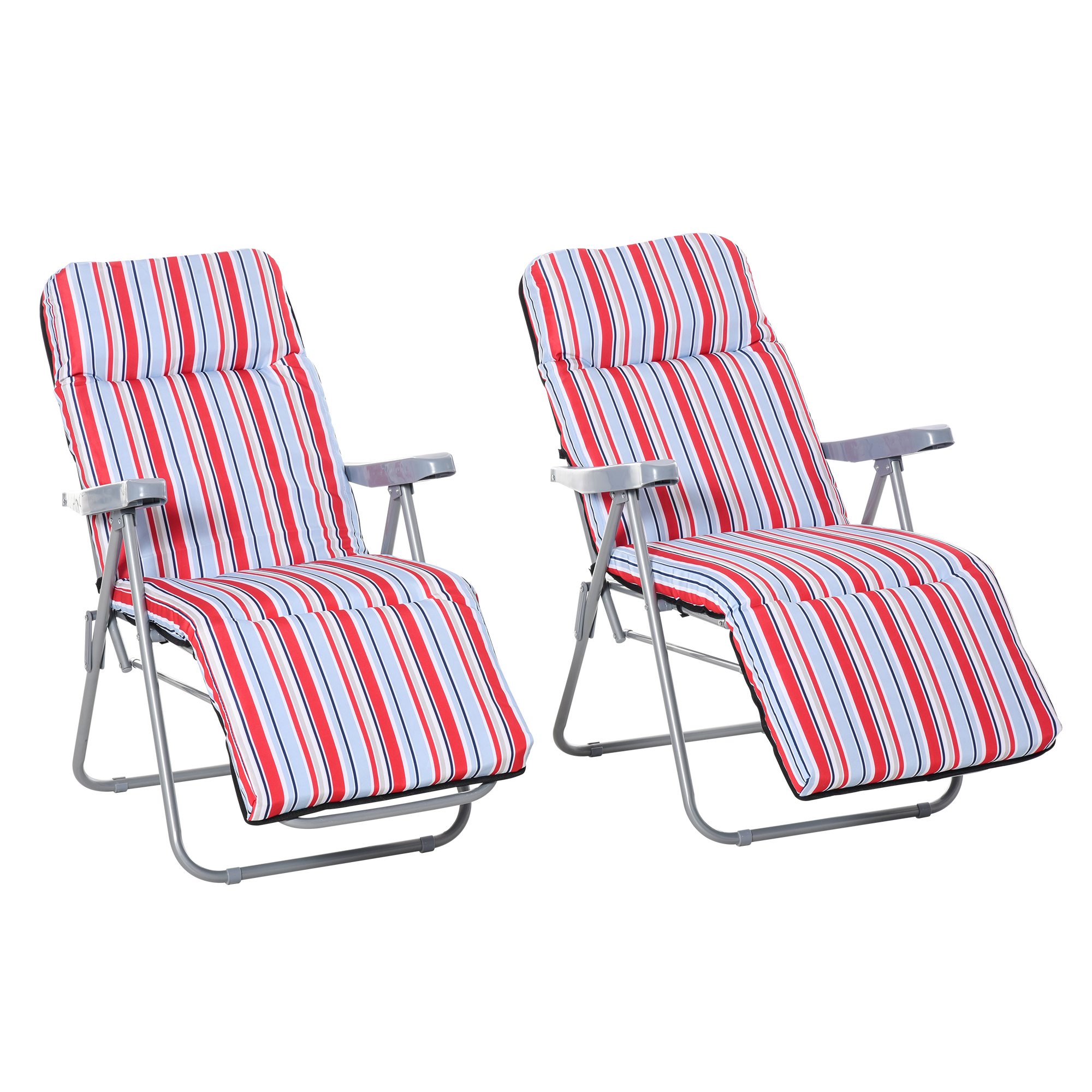 Outsunny 2er-Set Liegestuhl Set mit Kissen klappbar Sonnenliege 5 Stufen verstellbarer Rückenlehne Gartenliege Gartenmöbel Set Stahl Polyester Rot 60 x 75 x 65-102 cm