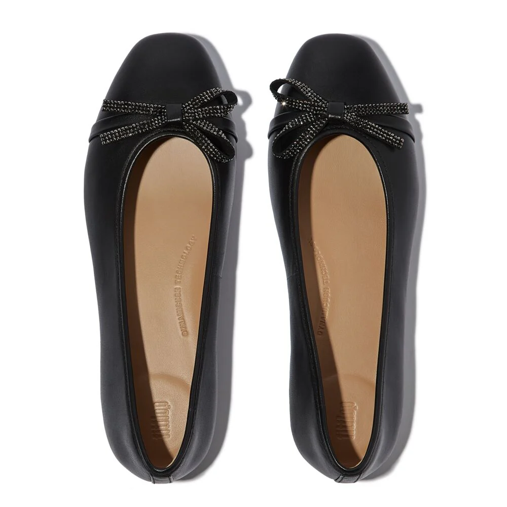 FitFlop Delicato Glitz-Bow Leather Black Ballerina