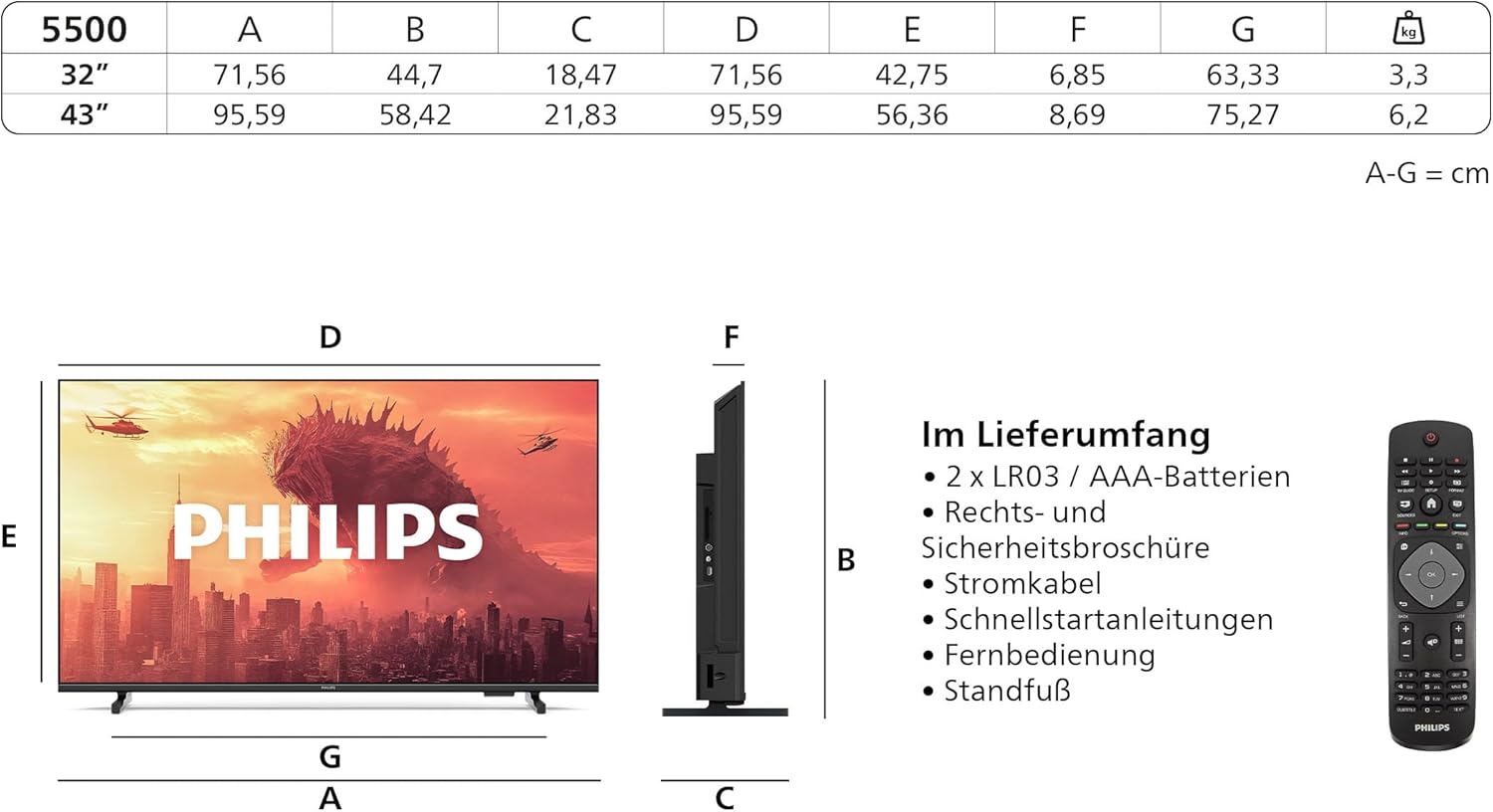 Philips 43PFS5500 FHD LED TV - 43 Zoll Display mit Pixel Plus, Kompaktem Design und Dolby Audio Mit Vocal Boost