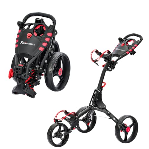 XDriveMax GC408   Carrello da golf pieghevole a 3 ruote, leggero, per mazze da golf e sacca da golf, con portabicchieri e scomparto portaoggetti (rosso) : Amazon.it: Sport e tempo libero
