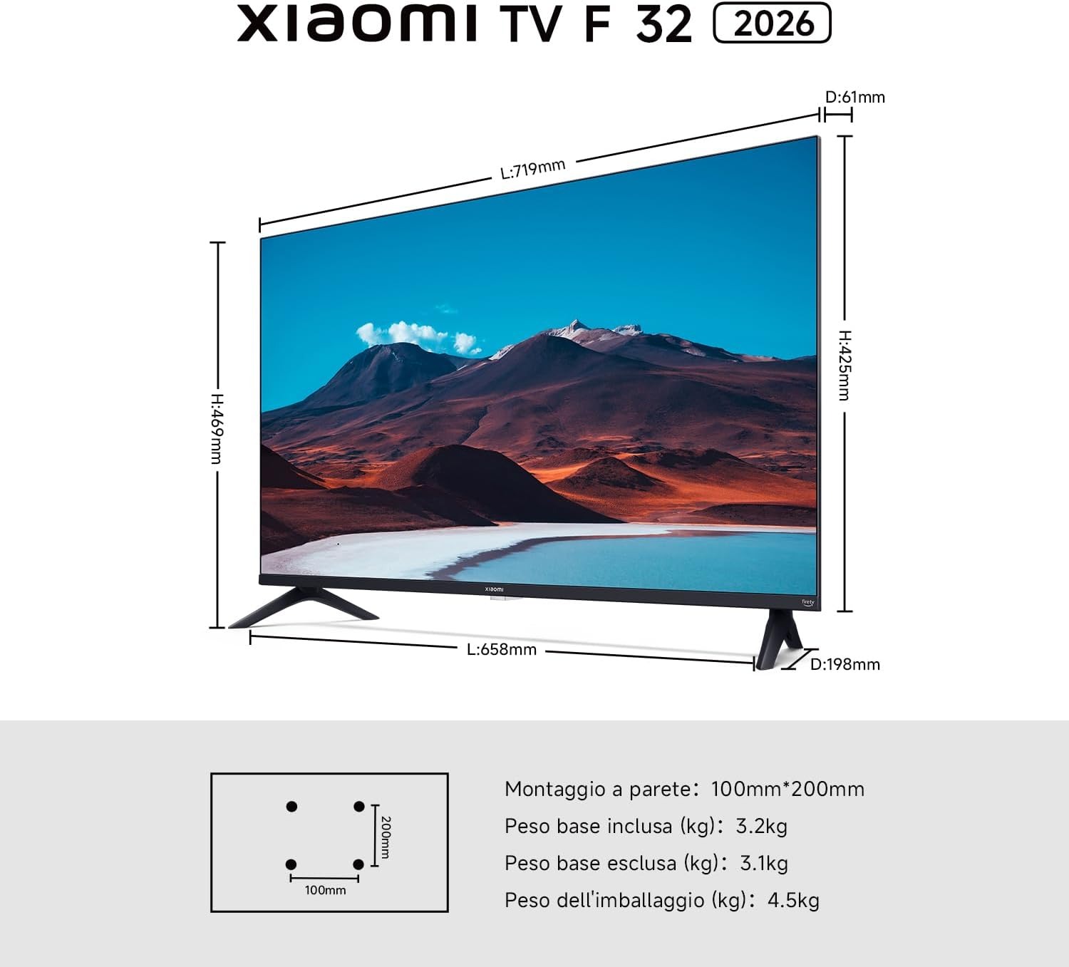XIAOMI TV F Pro 32, 32 pollici (81 cm), QLED, Smart TV, Fire TV, Triple Tuner DVB-C/S/S2/T/T2,Dolby Audio, DTS Virtual:X, DTS-HD, Controllo Vocale Alexa, Compatibile con Apple AirPlay
