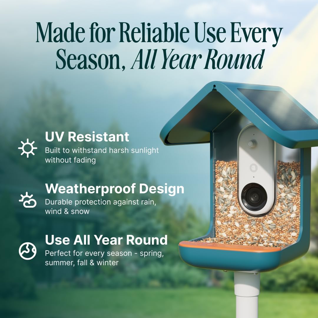Birdbuddy PRO Solar Smart Bird Feeder with Camera - AI Bird Species Identification  5MP Photos  2K HD Video Live Stream Camera  Slow-Motion Video  2.6in Focus - Blue Solar