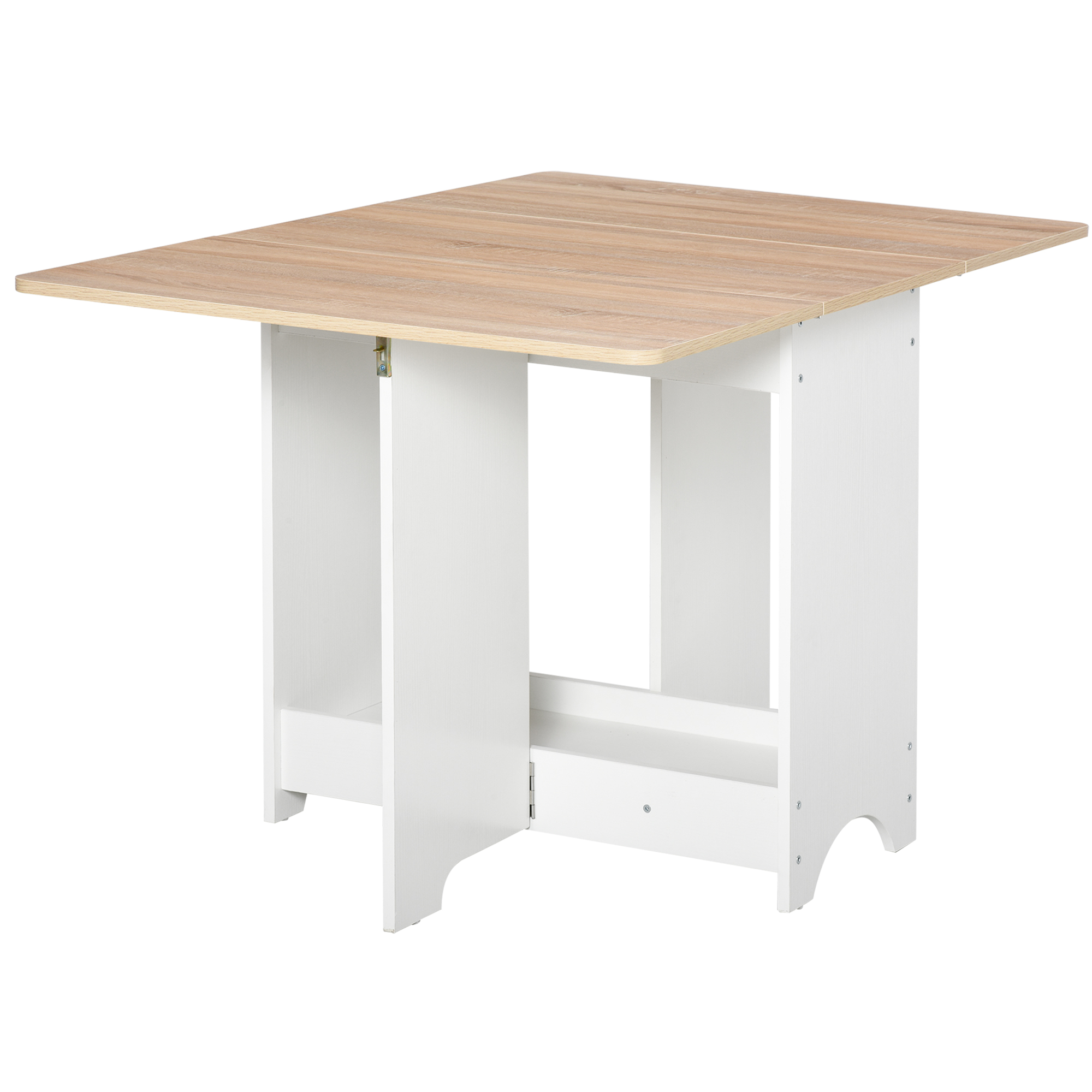 HOMCOM Klapptisch Konsolentisch mit Regalfach, Wohnzimmer- und Küchentisch, Klapptisch, Klappbar, Platzsparend, Holzfarbe und Weiß, 118x80x72cm