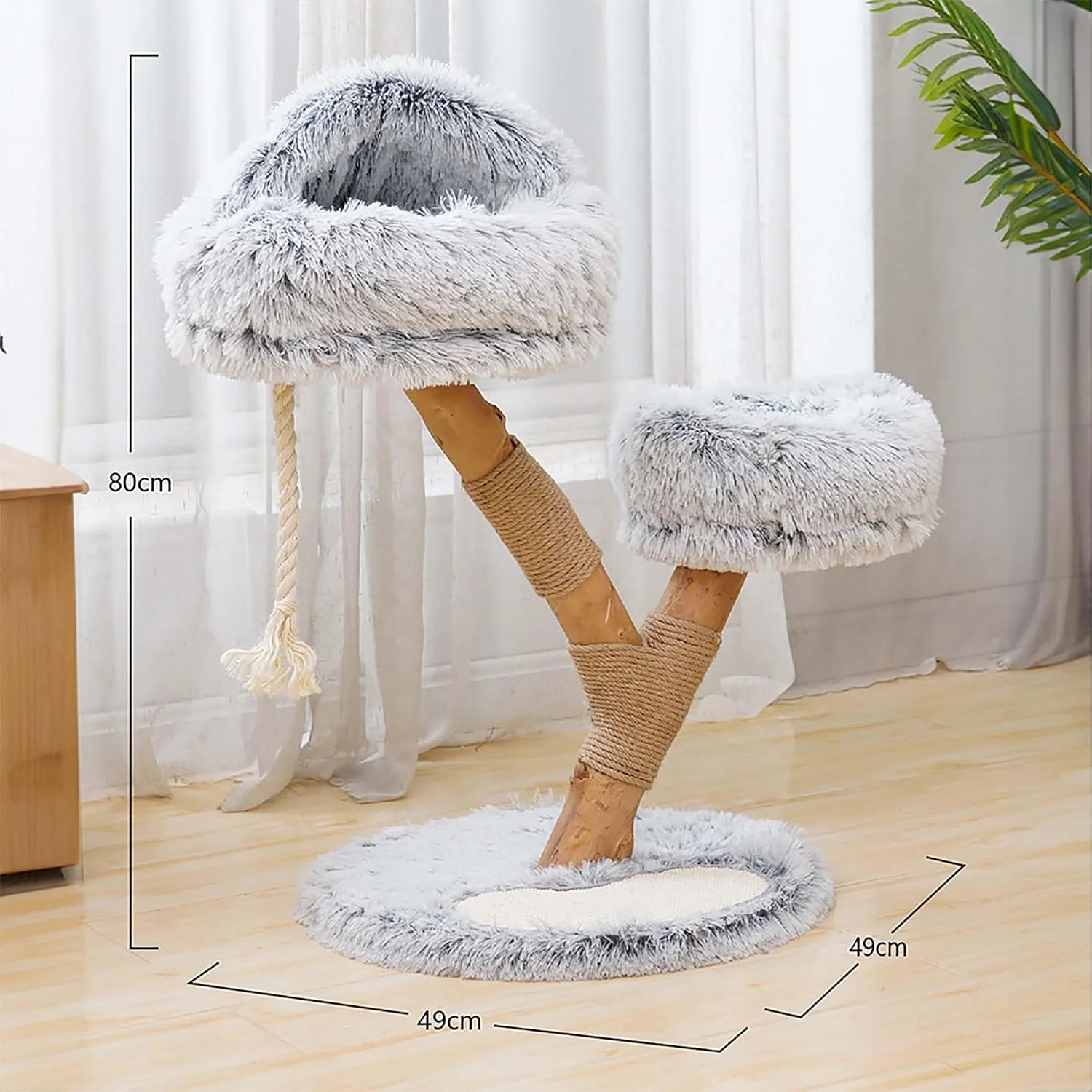 Fudajo Designer Krabpaal in Takontwerp 130 cm hoog, Kattenkrabpaal met Pluche en Sisal, Klimboom voor Katten, Kattenboom met Hanggemat