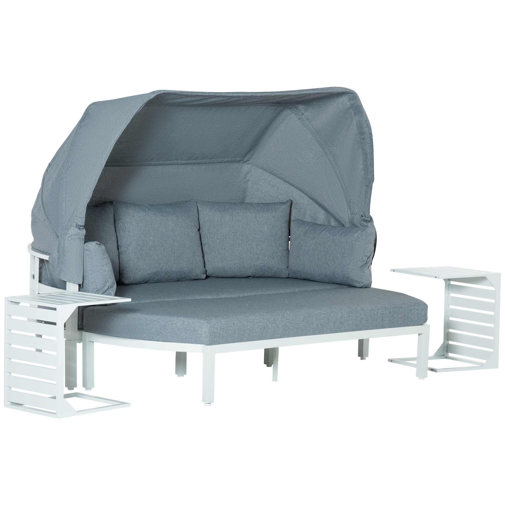 Outsunny Gartenmöbel-Set für 5 Personen, Sonneninsel, Gartensofa mit Baldachin, inkl. Kissen, Weiß + Grau