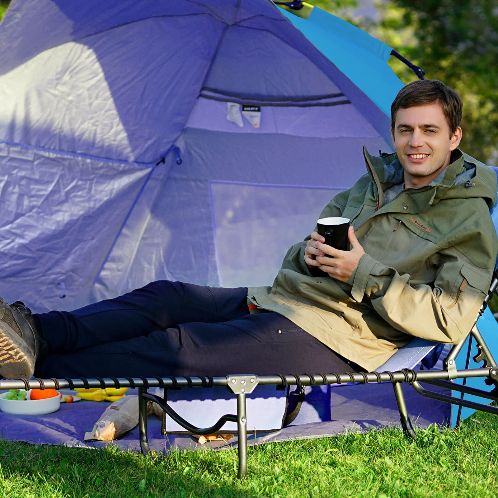 2025 KingCamp Avellino Tenda da spiaggia automatica – Protezione solare UPF50+, protezione da vento e privacy con struttura idraulica, sacchi di sabbia e finestre in rete