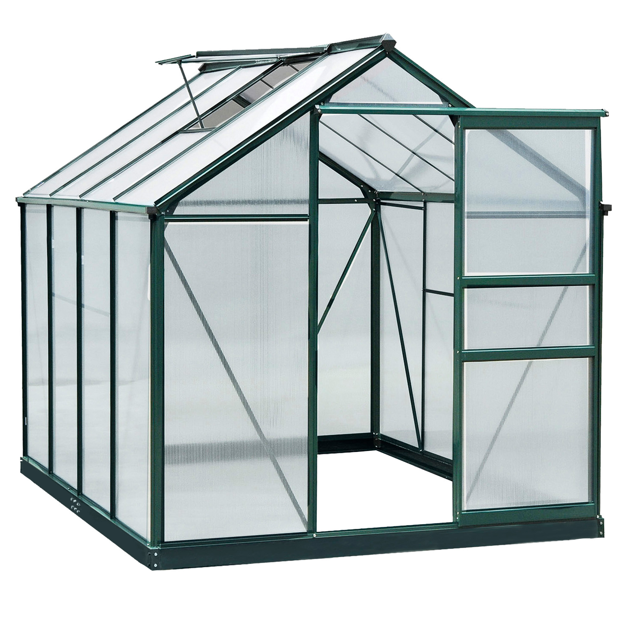 Outsunny kas met polycarbonaat behuizing en dakklep, 190x 252 x 201 cm