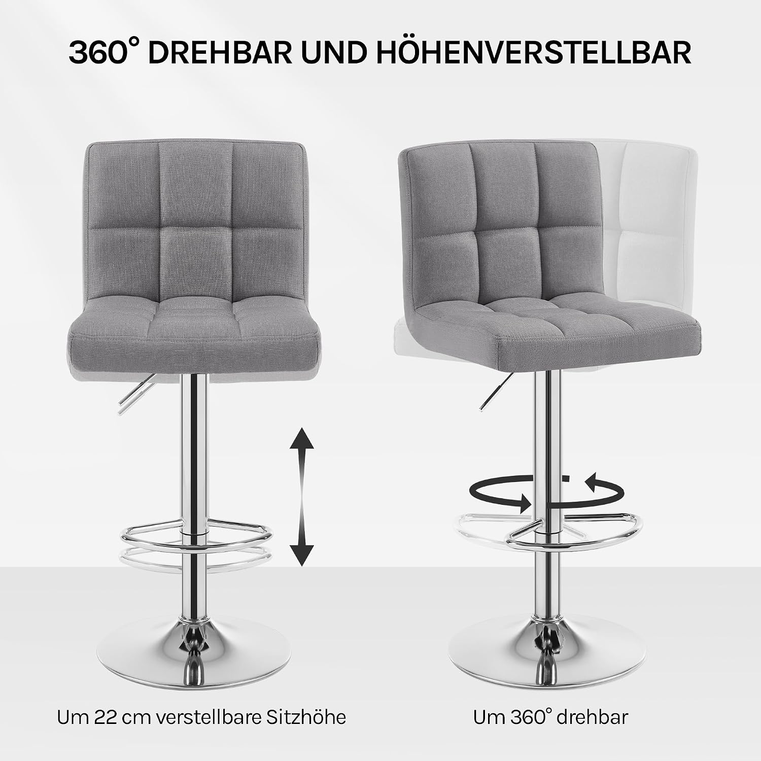 WOLTU Barhocker mit gepolstertem Sitz, Rückenlehne und Fußstütze