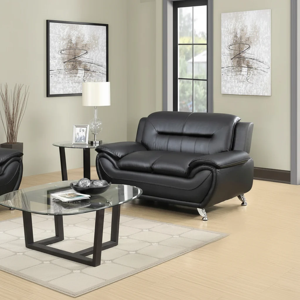 61.3-Inch Faux Leather Pillow Top Arm Loveseat
