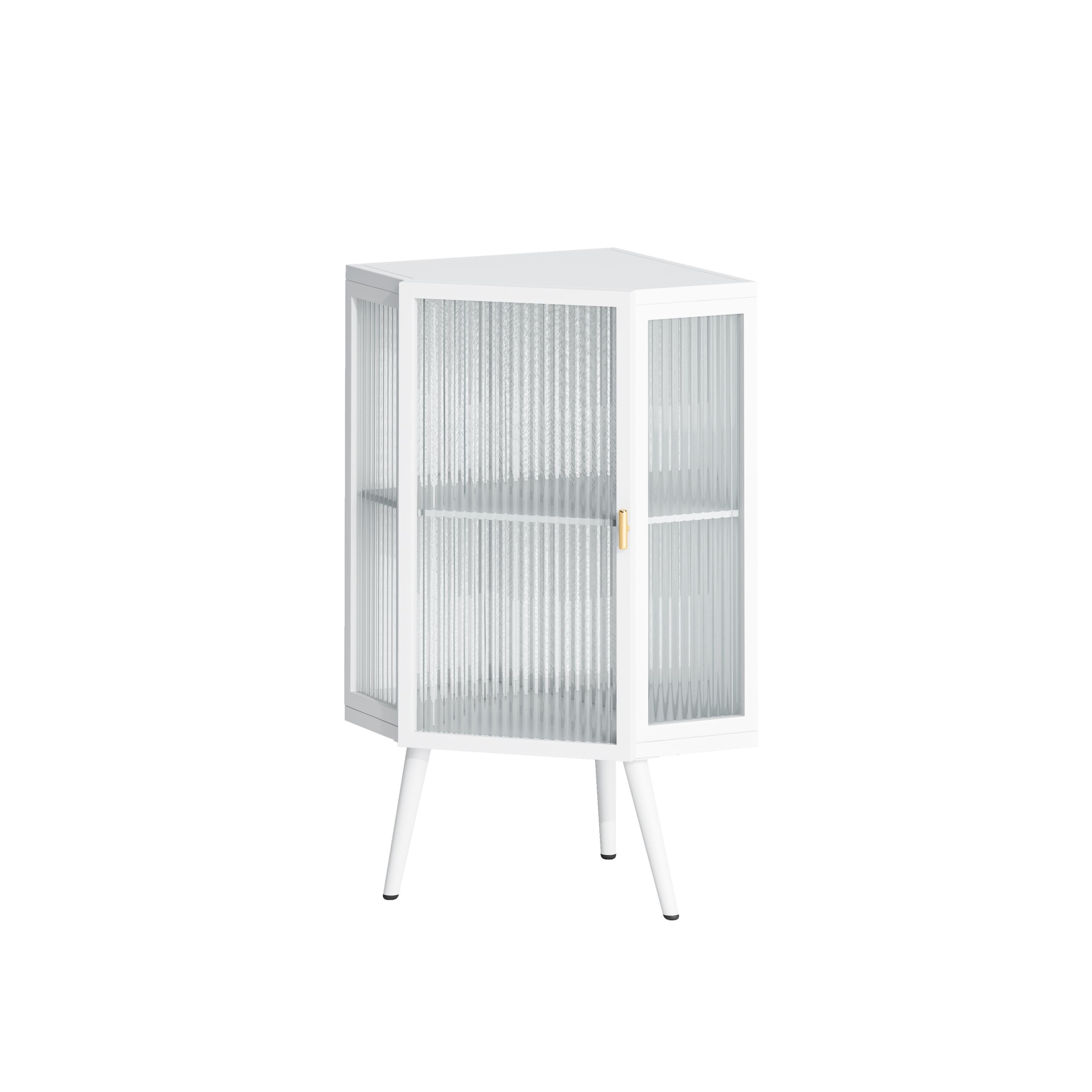Eckschrank mit Glastür, Verstellbarem Regal und Modernem Design für Badezimmer, Wohnzimmer, Schlafzimmer, 56,5×42,5×80 cm, Weiß