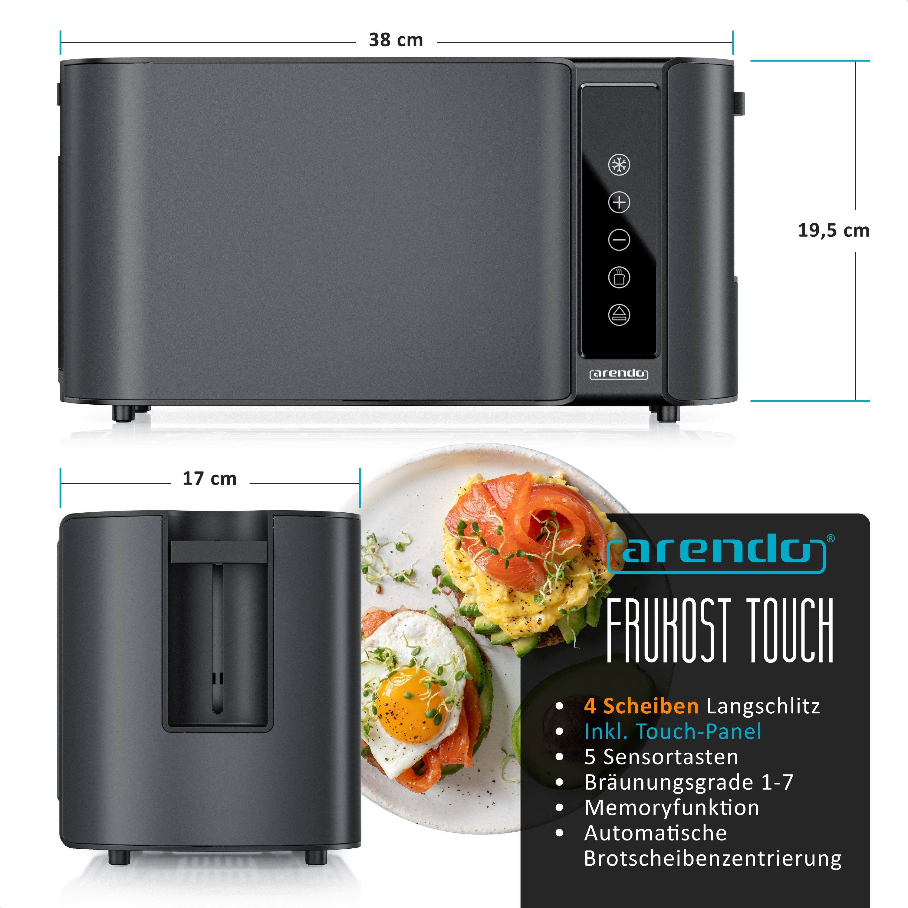 Toaster Wärmeisoliertes Doppelwandgehäuse, Display mit Restzeitanzeige