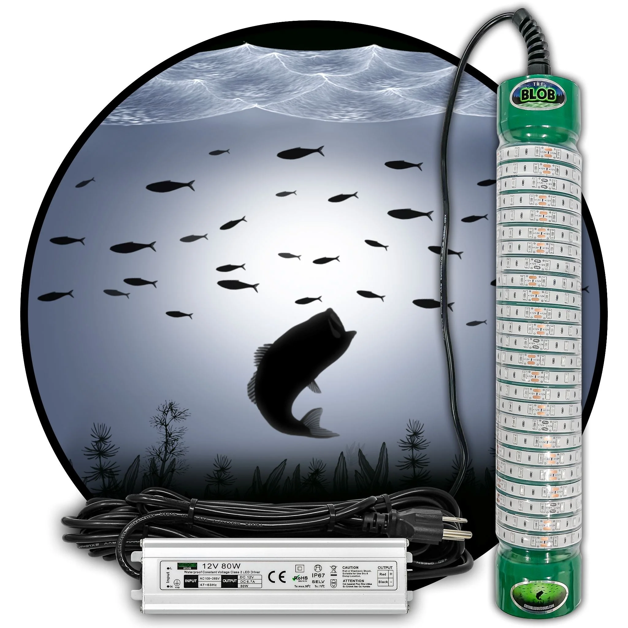 White Blob Underwater Dock Fishing Light 110v AC adapter and 3 prong plug
