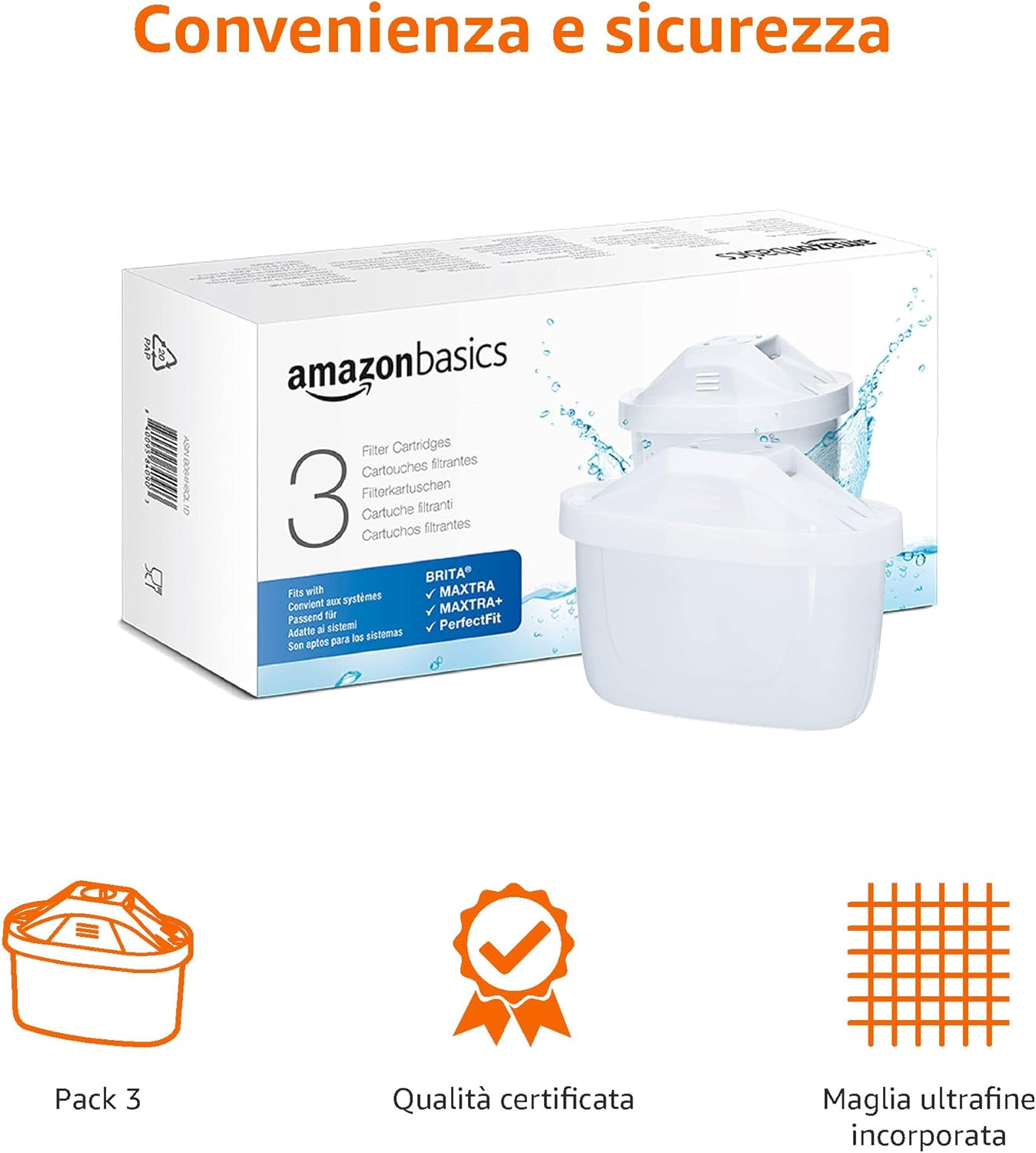 Amazon Basics Filtri per acqua, confezione da 12, adatto e compatibile con tutte le caraffe BRITA, incluse le caraffe PerfectFit e Amazon Basic