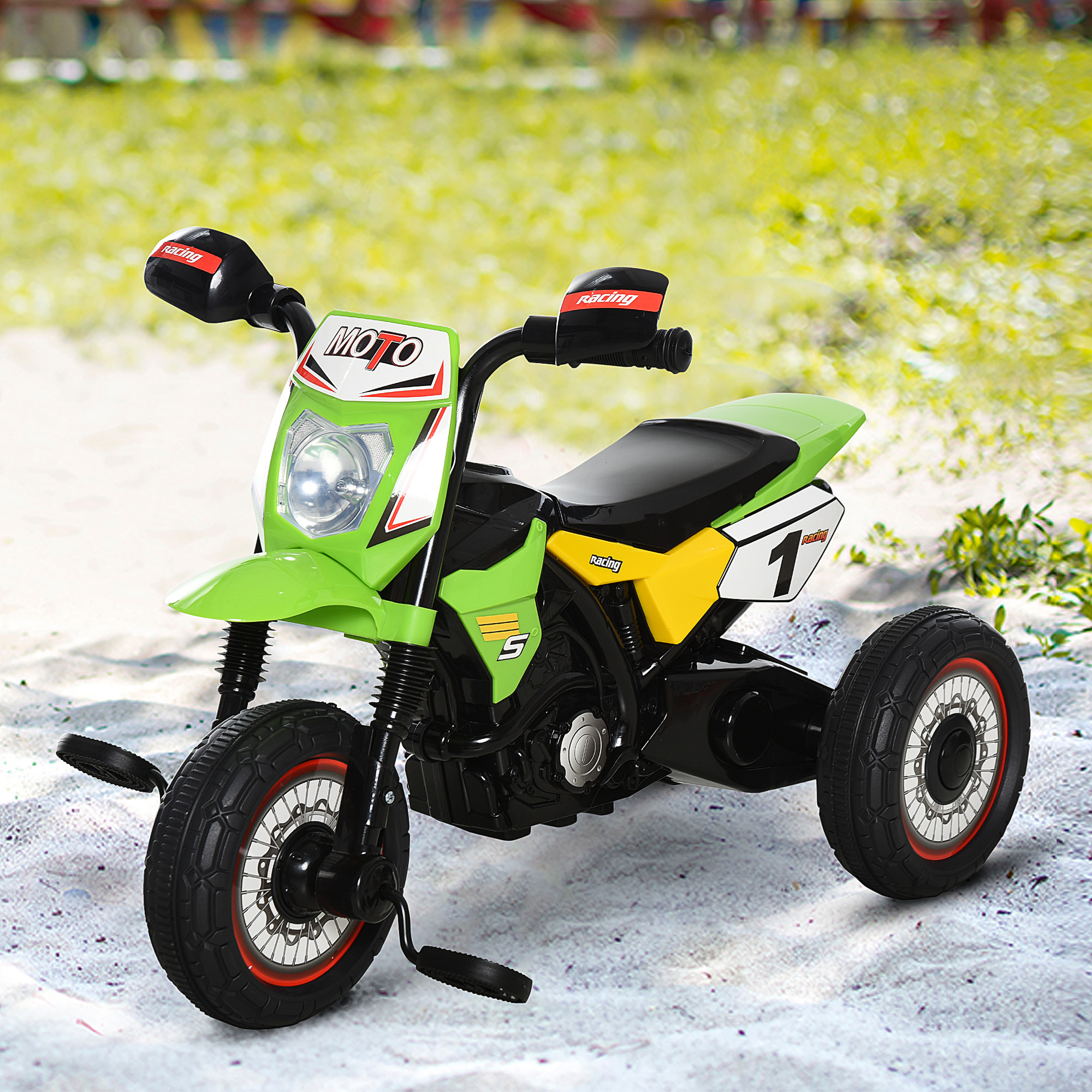 HOMCOM Kindertrike Motocross mit Musik- und Lichteffekten, Aufbewahrungsbox, Grün