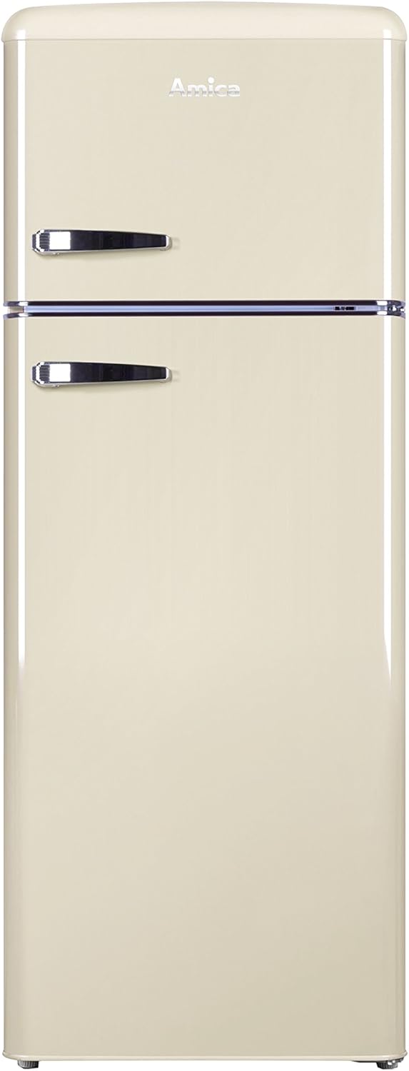 Amica KS 15615 B Retro Kühlschrank mit Gefrierfach / Coffee Cream (Beige) / 88cm (H) x 55cm (B) x 62cm (T) / Retro-Design