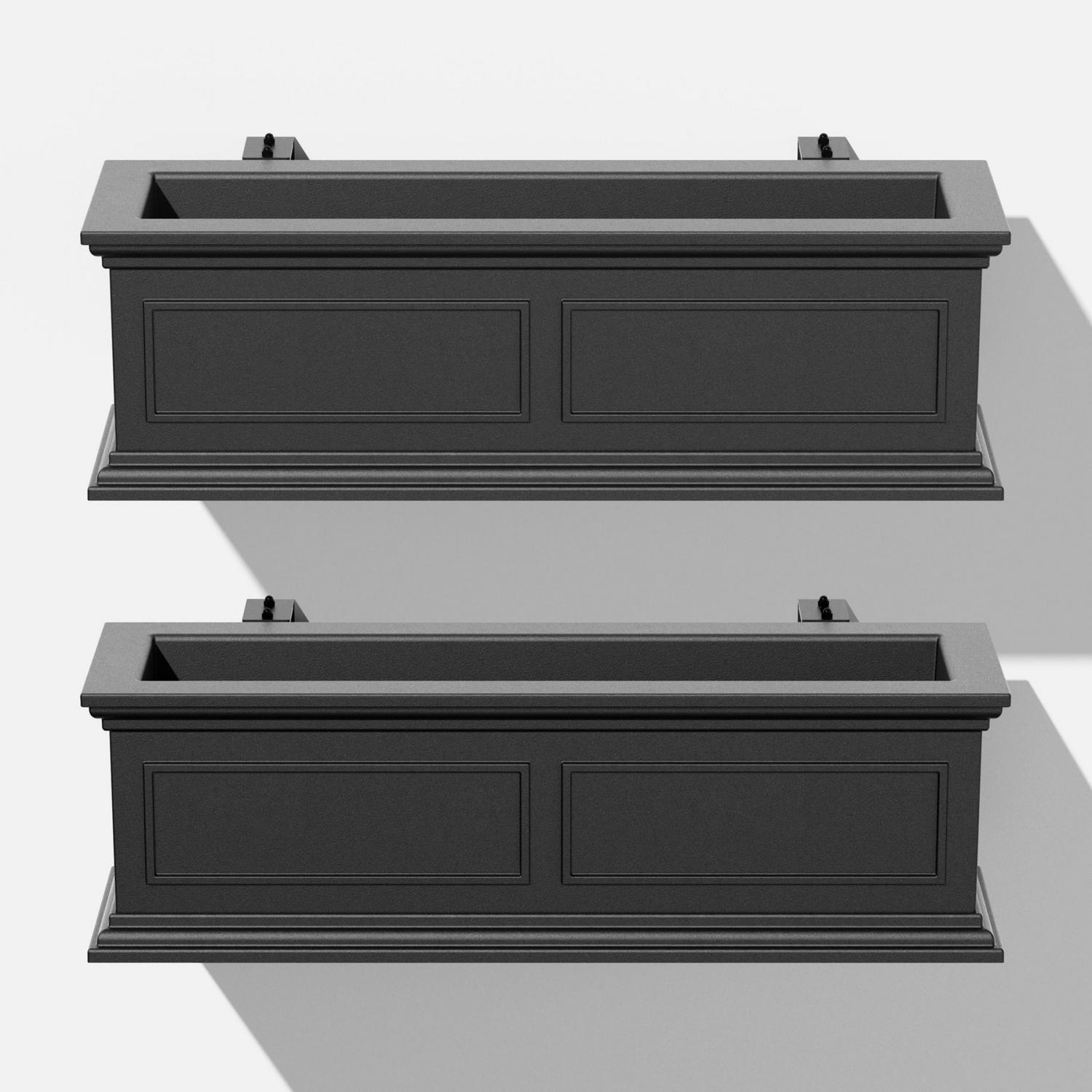 Veradek Brixton 36&prime;&prime; Black Railing Window Box Planter 2 Pack &ndash; Durable, Fade Resistant, with Drainage Holes