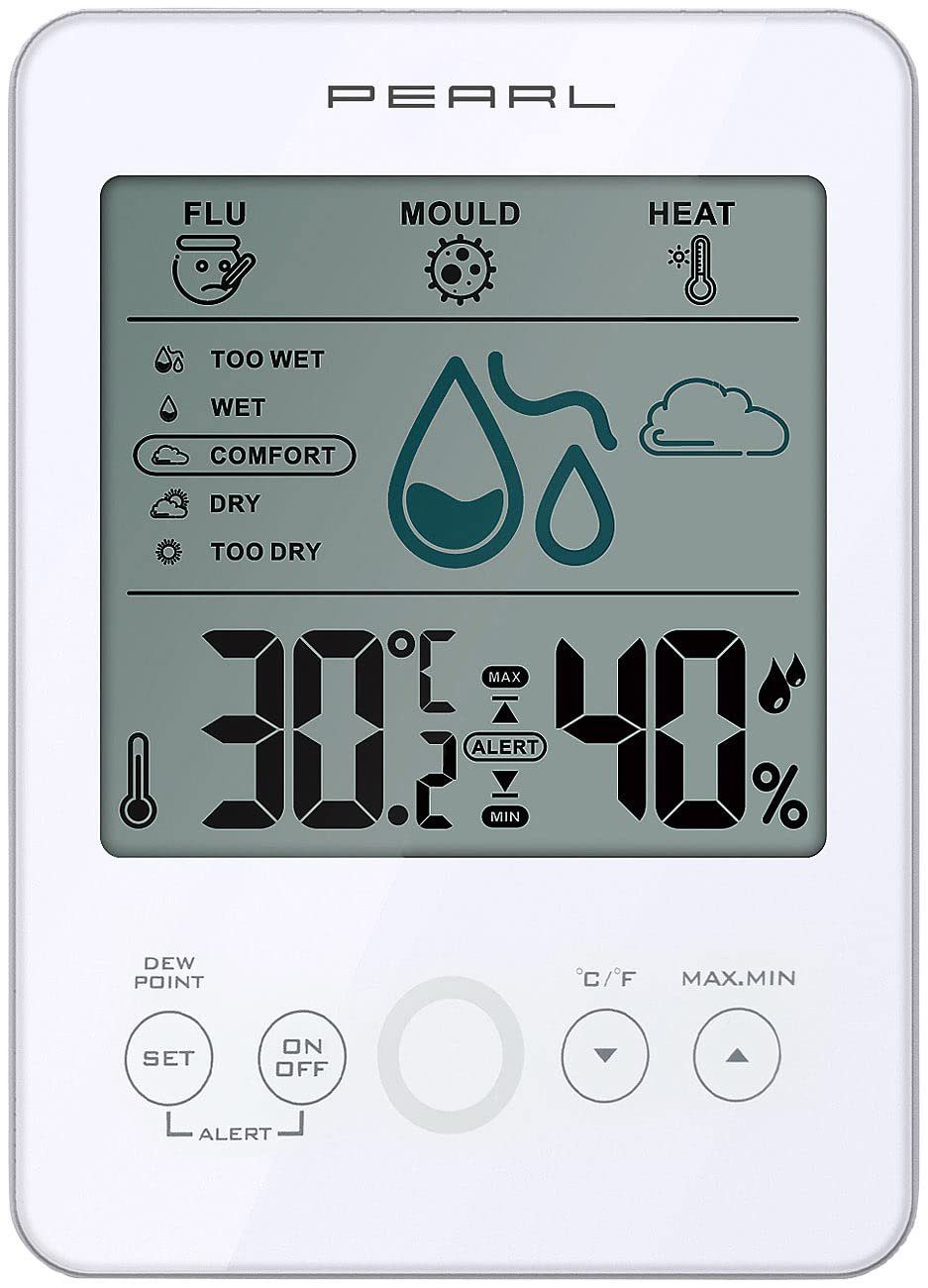 Hygrometer Digitales Hygro-/Thermometer mit Schimmel-Alarm & Komfort-Anzeige weiß