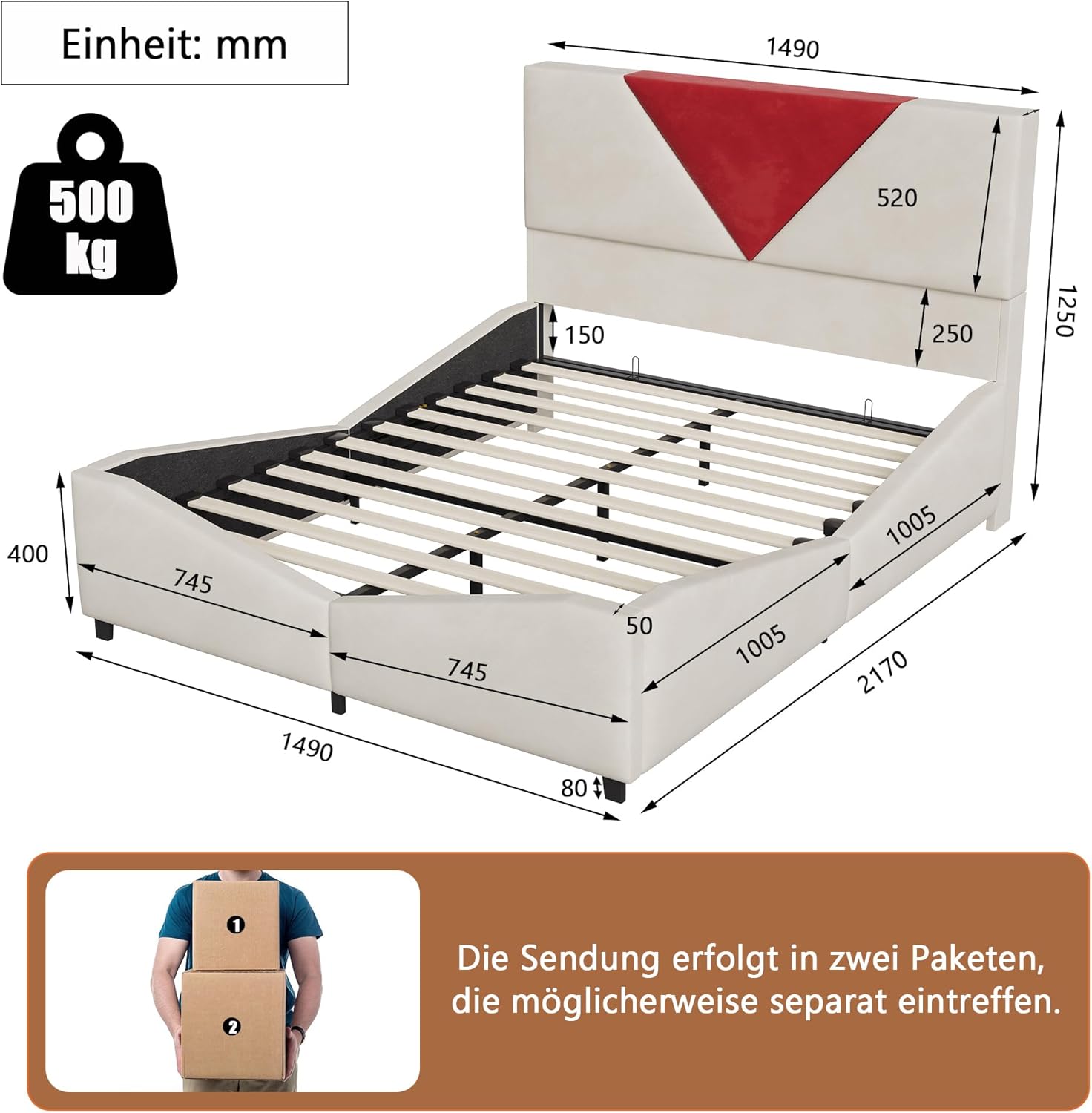 Letto imbottito 140 × 200, letto a cassapanca con LED, letto matrimoniale imbottito con ripostiglio letto cassettiera con rete in tavola telaio del letto con contenitore cassettiera (bianco