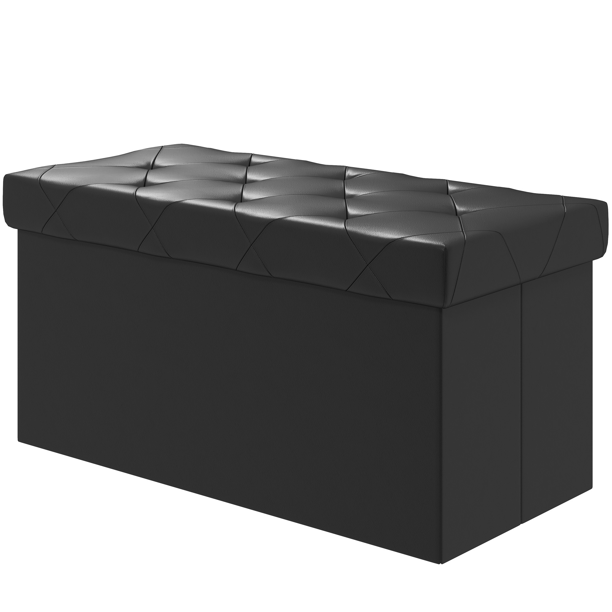 HOMCOM Aufbewahrungsbank 84L klappbar, gepolsterter Deckel aus Kunstleder, 76x38x38cm, Schwarz