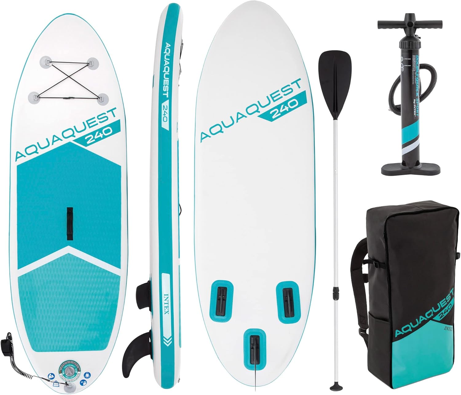 Intex 68241NP - Aqua Quest 240 SUP Gonfiabile, con Pompa Manuale e Remo da 216 cm, PVC, Multicolore, 244x76x13 cm