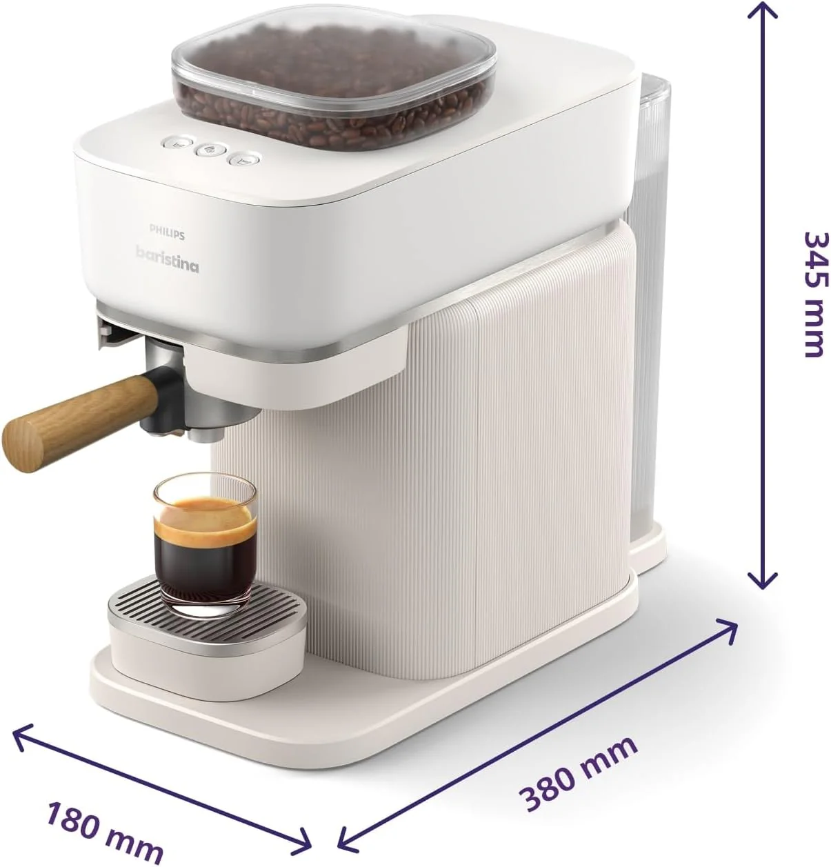 Philips Baristina Espressomaschine - Real Espresso- made simple. Kompakte Kaffeemaschine- Naturwei? mit wei?em Siebtr?ger- 16-bar-Pumpendruck- automatisches Mahlwerk- Cafe Crema (BAR300/00)