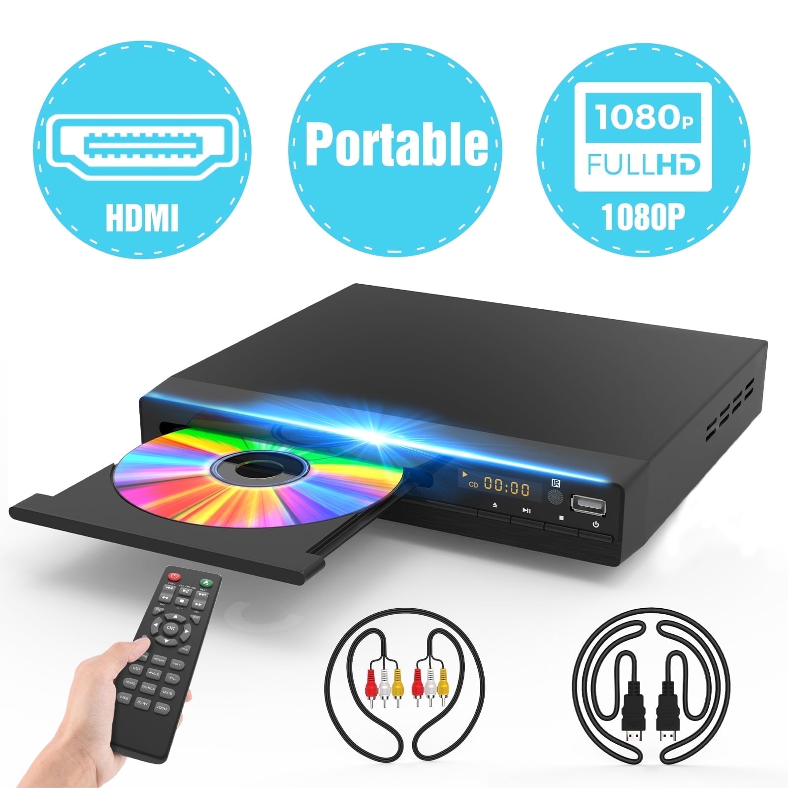 DR. J Professional 1080P Upscaling DVD Player with HDMI & USB, Multi Format Support, Anti Shock for TV/Home Theater