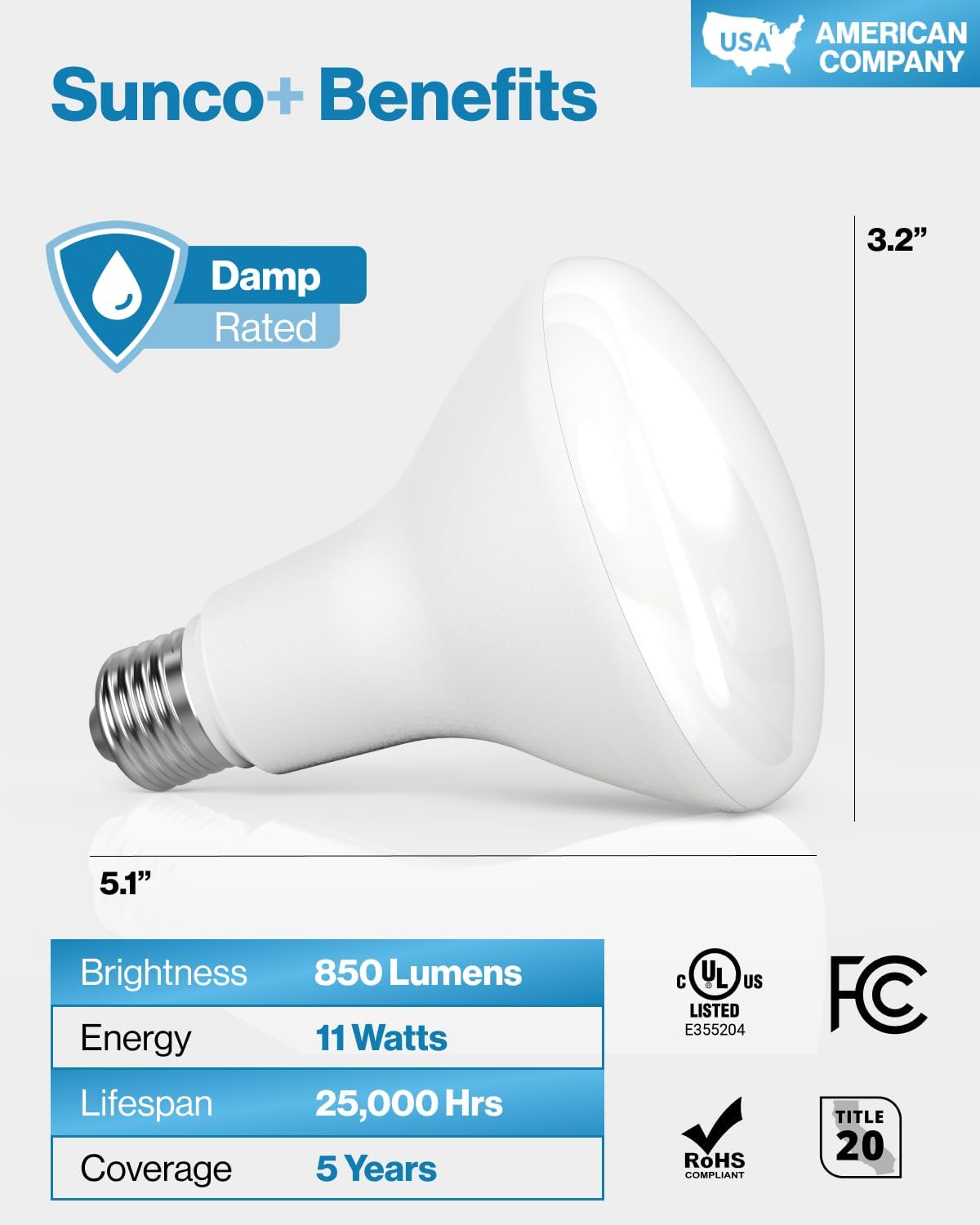 Sunco BR30 LED-Leuchtmittel für den Innenbereich, entspricht 11 W, 65 W, 2700 K, weiches Weiß, 850 lm, E26-Sockel, 25.000 Stunden Lebensdauer, dimmbare Inneneinbau-Glühbirnen – UL & Energy Star, 48