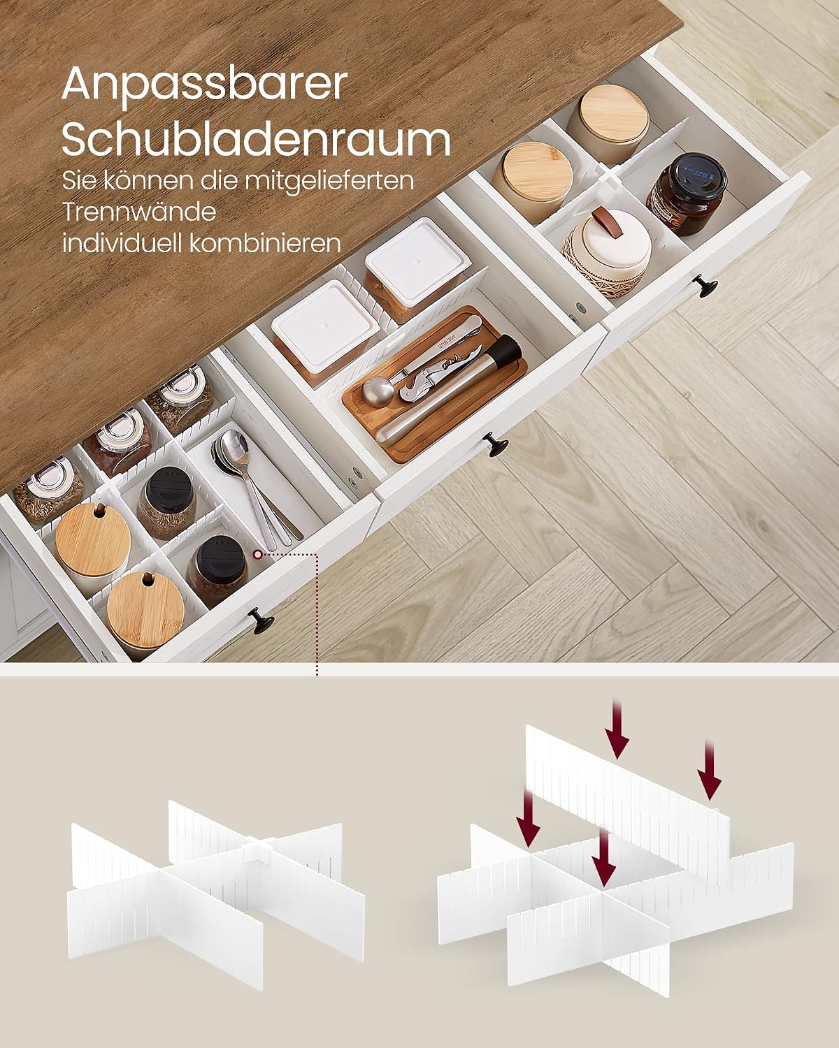 VASAGLE LIRY Sideboard mit Türen, Schubladen und Stauraum im Landhausstil
