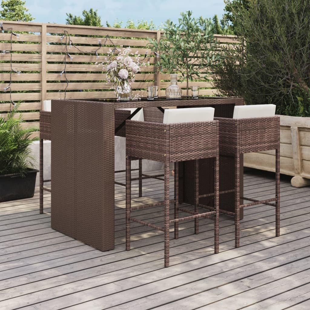 Gartenmöbel-Set ShGaxin, Braun, 5-TLG. Gartenbar-Set mit Kissen Poly Rattan Outdoor Möbel, Bartisch Set, Gartenbar Outdoor