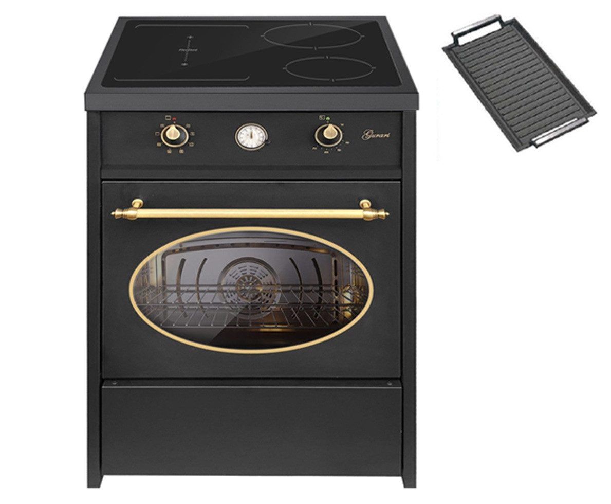 Induktions-Standherd 60 cm, 60 L Retro Range Coocker in Schwarz GCH E 612 BL r+Grillplatte