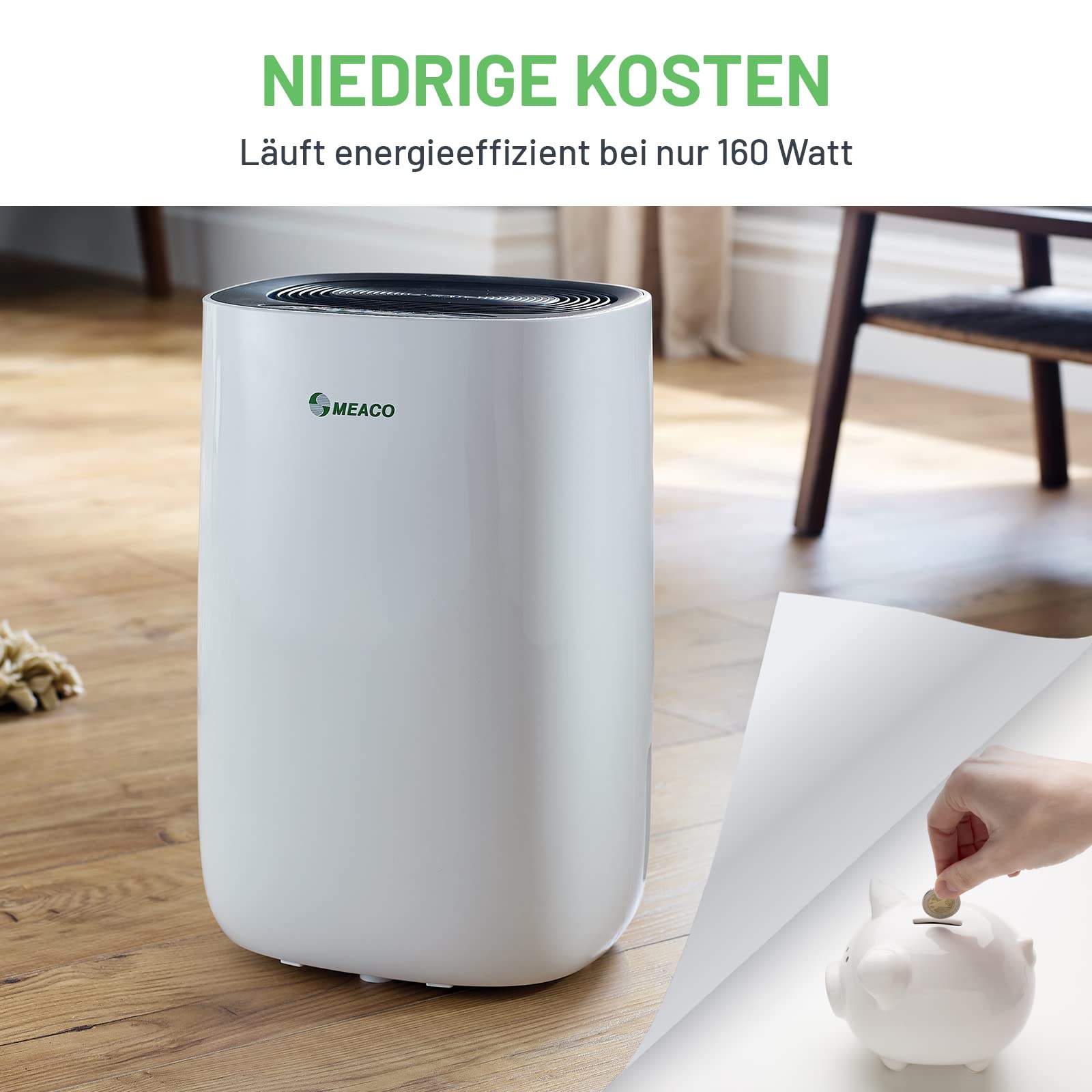 Luftentfeuchter 12 l 165 W 240 V mit 2 Betriebsstufen 35–40 dB Tankvolumen 12 l 25 x 30 x 46,3 cm Schwarz