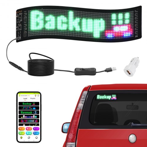 VEVOR Programmierbares LED-Schild, P5 Vollfarb-LED-Scrolling-Panel, DIY-Anzeigetafel mit Benutzerdefiniertem Textanimationsmuster, Bluetooth-App-Steuerung, Nachrichten-Ladenschild 38 x 10 cm