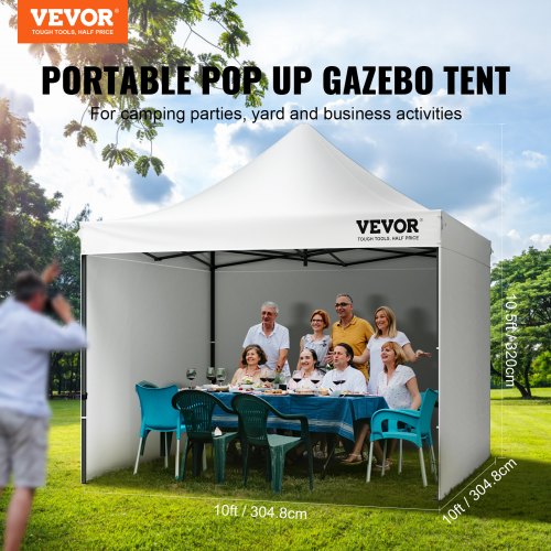 VEVOR Pavillon 304,8x304,8x320cm Gartenzelt 500D PU-Silber-Gewebe Faltpavillon höhenverstellbar inkl. Aufbewahrungstasche Partyzelt 6-8 Personen Pop up Zelt Weiß Gartenpavillon für Campingausflug