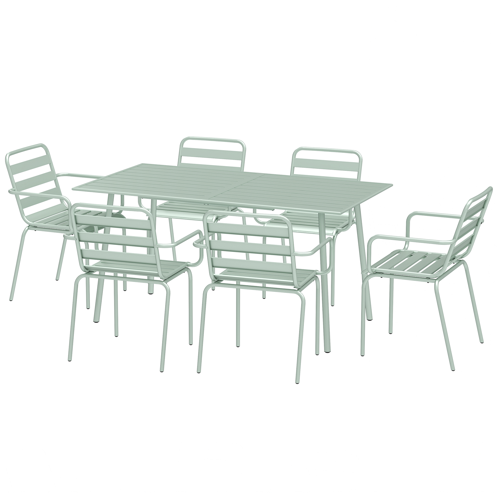 Outsunny Gartenmöbel-Set 7-teilig mit 1 Tisch und 6 stapelbaren Stühlen aus Stahl in Hellgrün