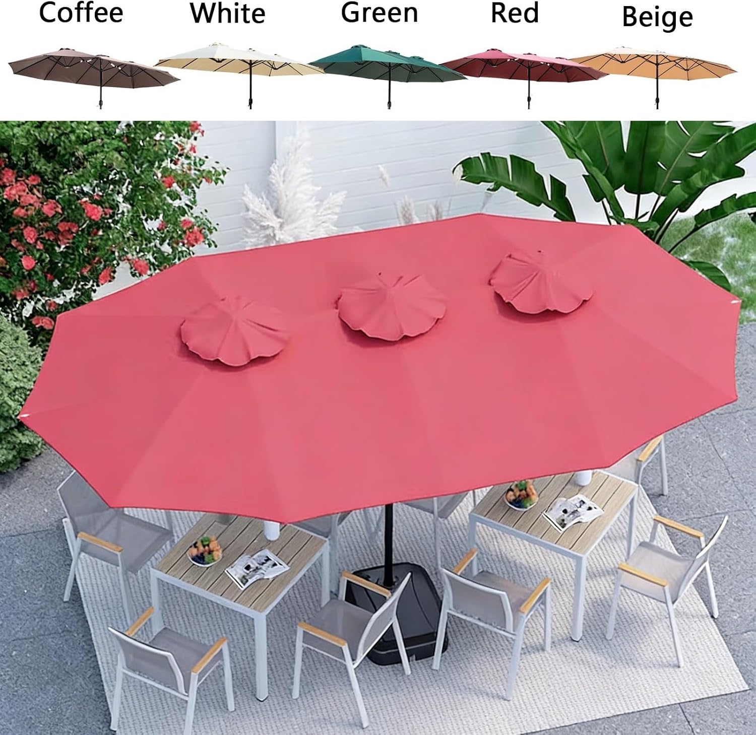 Terrassenschirm Mit Sockel, 15 Fuß Außenschirm, Faltbares Und Tragbares Design, for Strand, Pool, Hinterhof Und Garten(Red,Small Base)