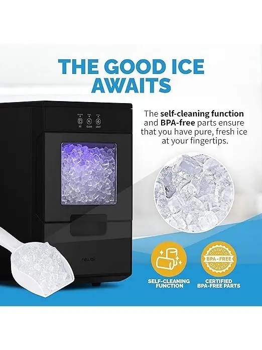 Newair 44 lbs. Nugget Countertop Ice Maker with Self Cleaning Function, Refillable Water Tank, Perfect for Kitchens, Offices, Home Coffee Bars, and More