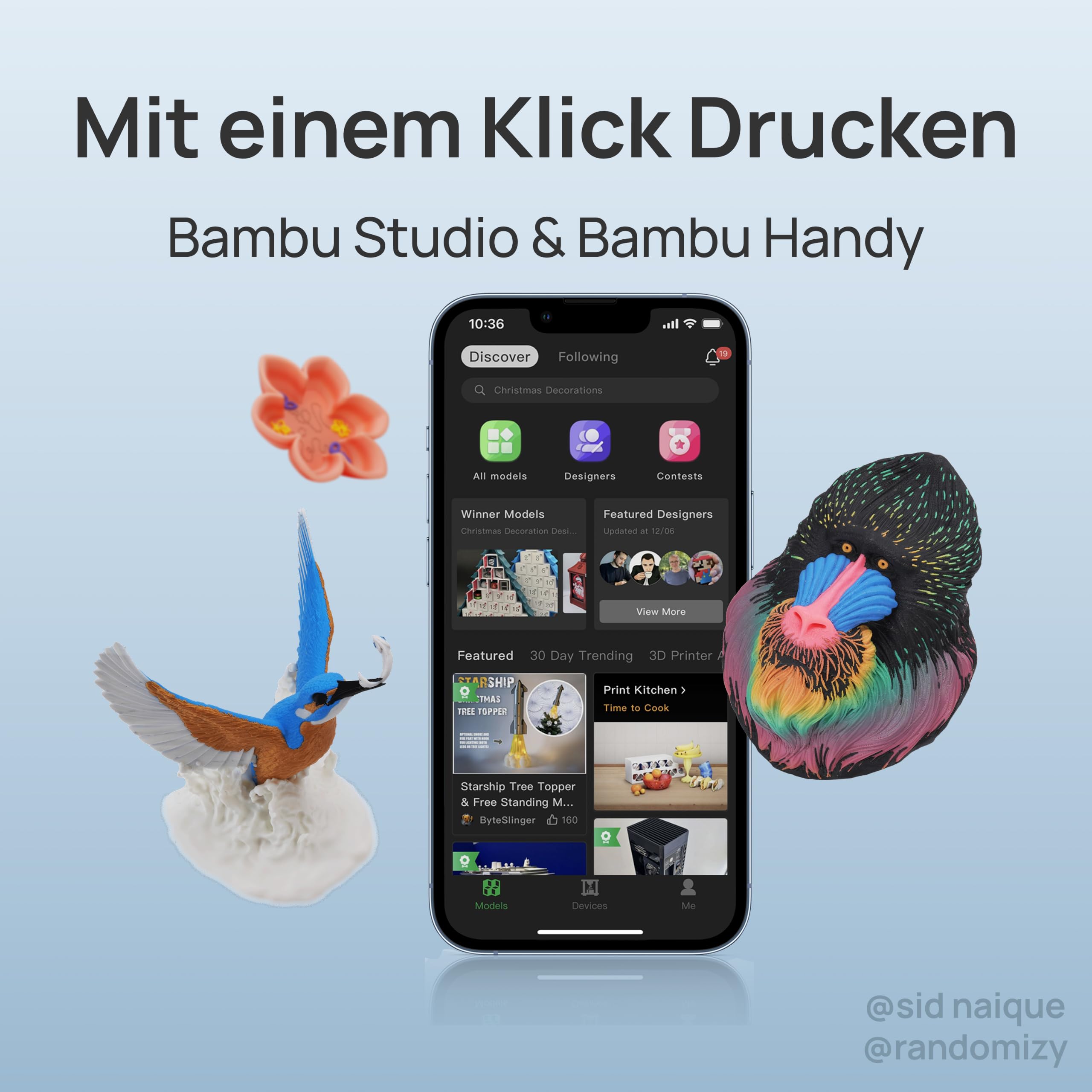 3D-Drucker A1 Mini mit LED-Lampen-Set kompakte Bauweise automatische Kalibrierung Hochfrequenz-Flusskontrolle
