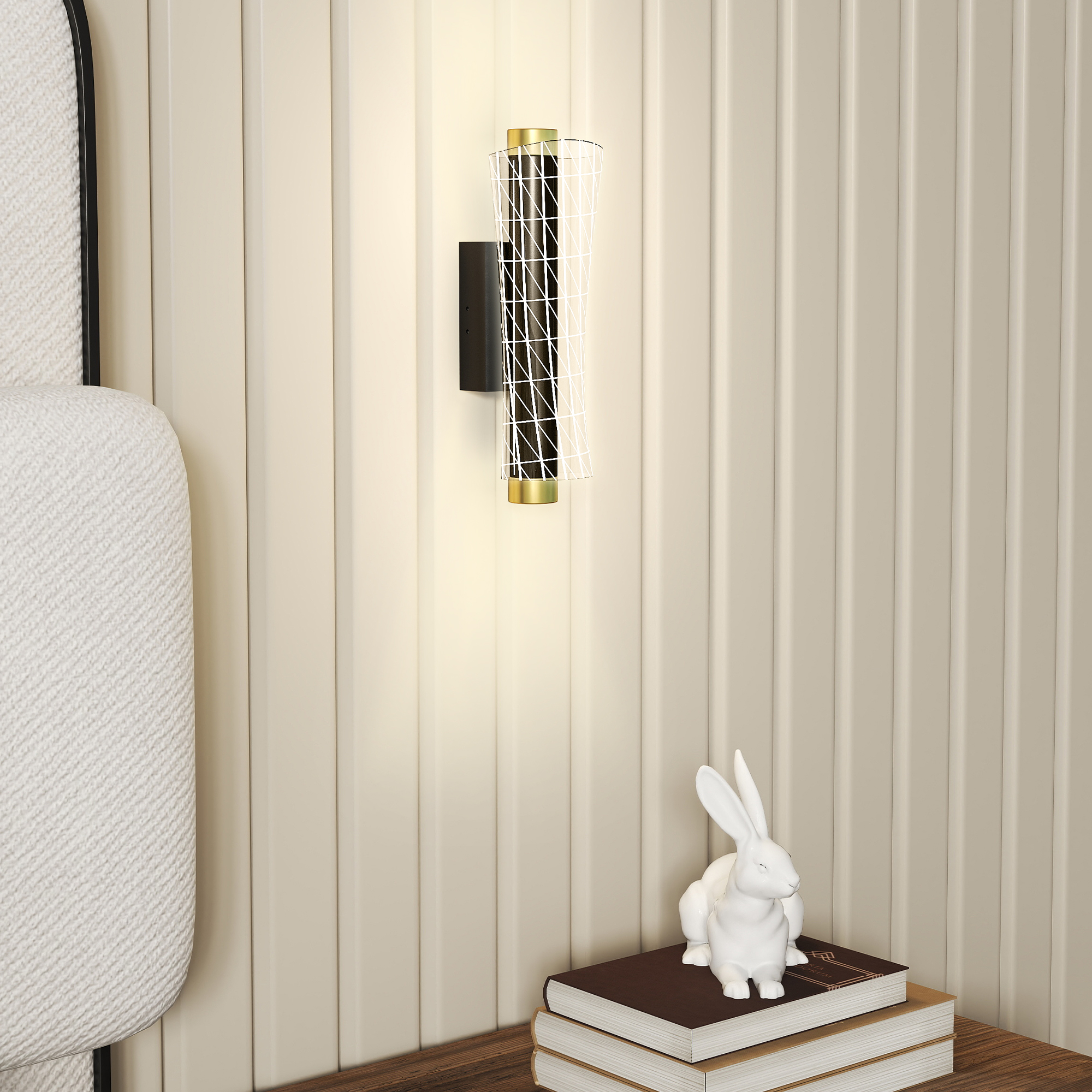HOMCOM Wandleuchte Innen Wandlampe mit LED Lichte, Gitterdesign, Dimmbar Nachttischlampe Metall, Schwarz