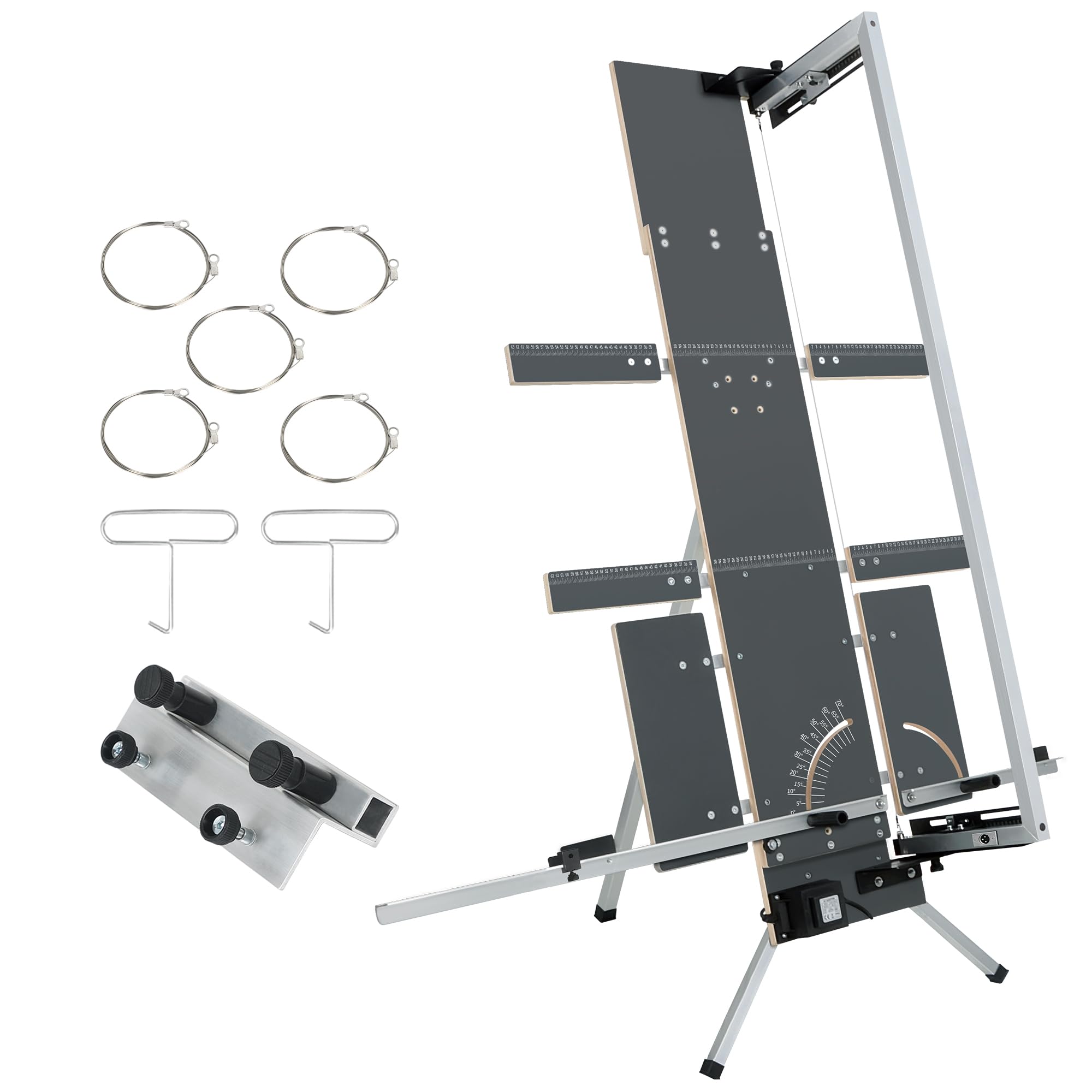 Styroporschneider 200 Watt, 1300 mm freistehend, Komplettset mit 5 Schneidedrähten, Gerüsthalteblech und 2 Federgriffen