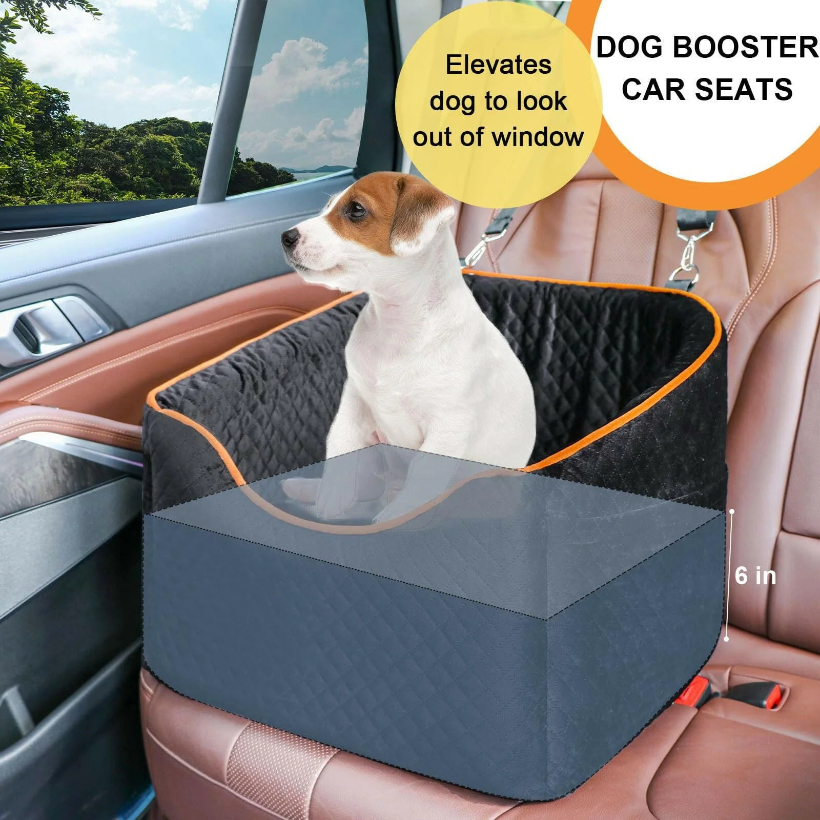 Elevated Dog Booster Car Seat �C Safety Belt Attachment & Quilted Interior