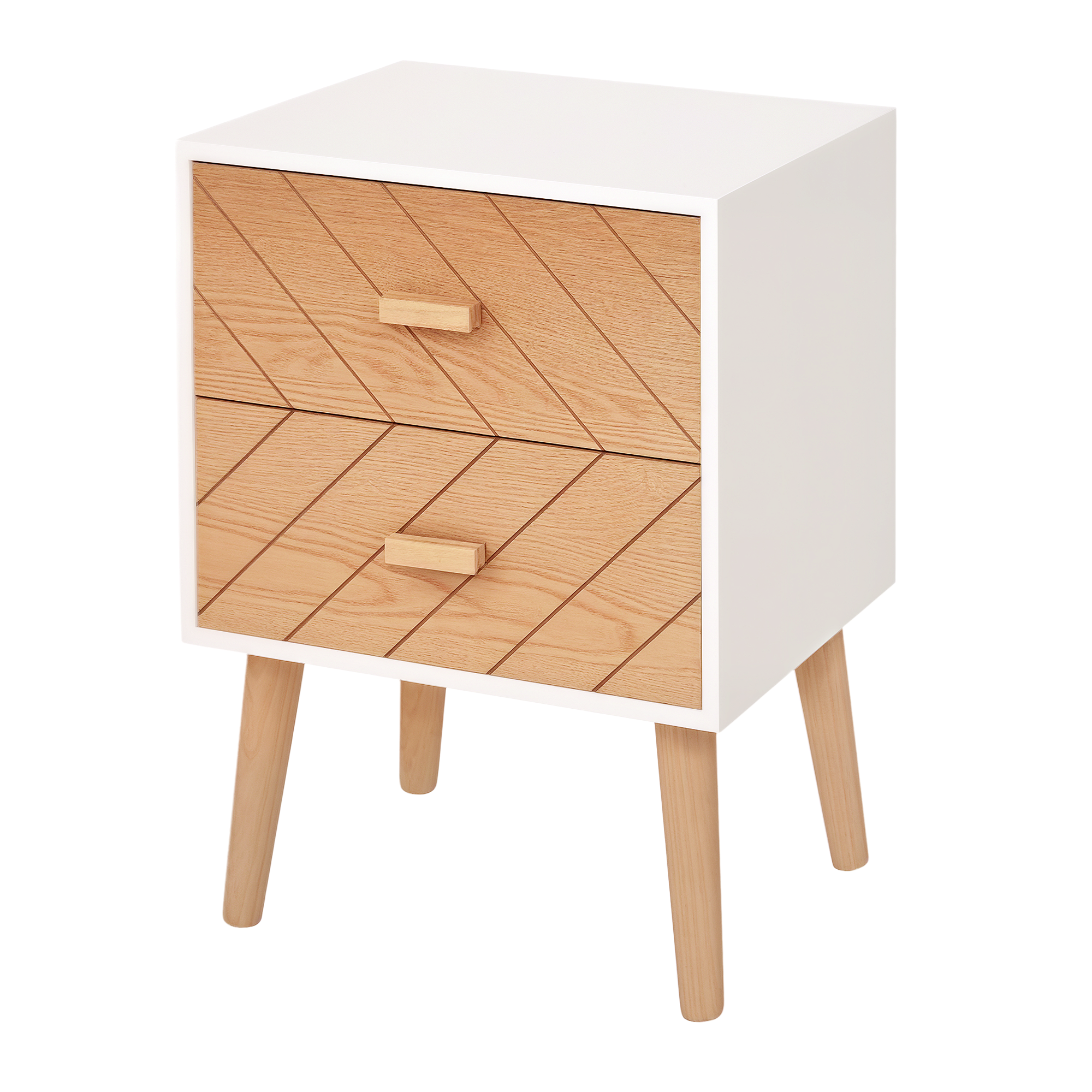 HOMCOM Nachttisch Nachtkommode Flurkommode mit Schubladen Holz weiß + natur 40 x 30 x 55,5 cm