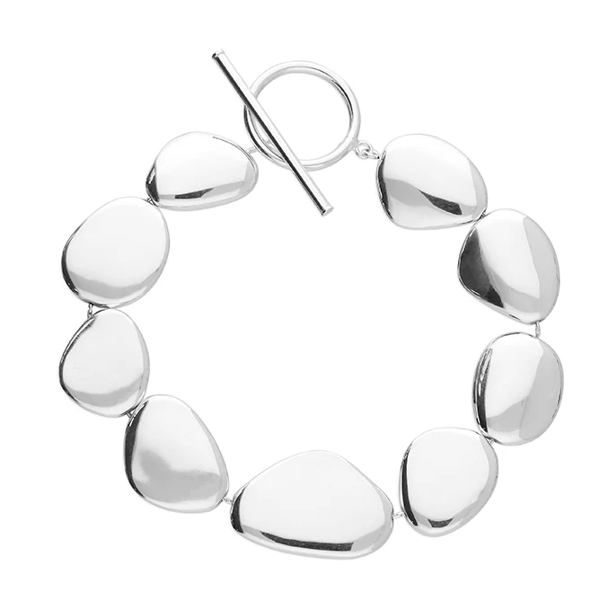 Puffed Stone T-Bar Bracelet �C 925 Sterling Silver Sculptural Statement