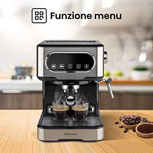 Hisense, HESCM15DBK, Macchina da caffè espresso manuale, macinato e compatibile con cialde ESE 44 mm, Pressione 15 bar, Schermo Touch, 1100W, Silver, 27.4x30x27.2 cm : Amazon.it: Casa e cucina