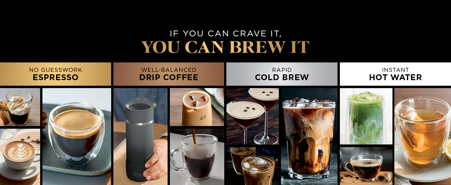4 Brew Styles, Espresso Drip Coffee, Cold Brew &amp; Hot Water