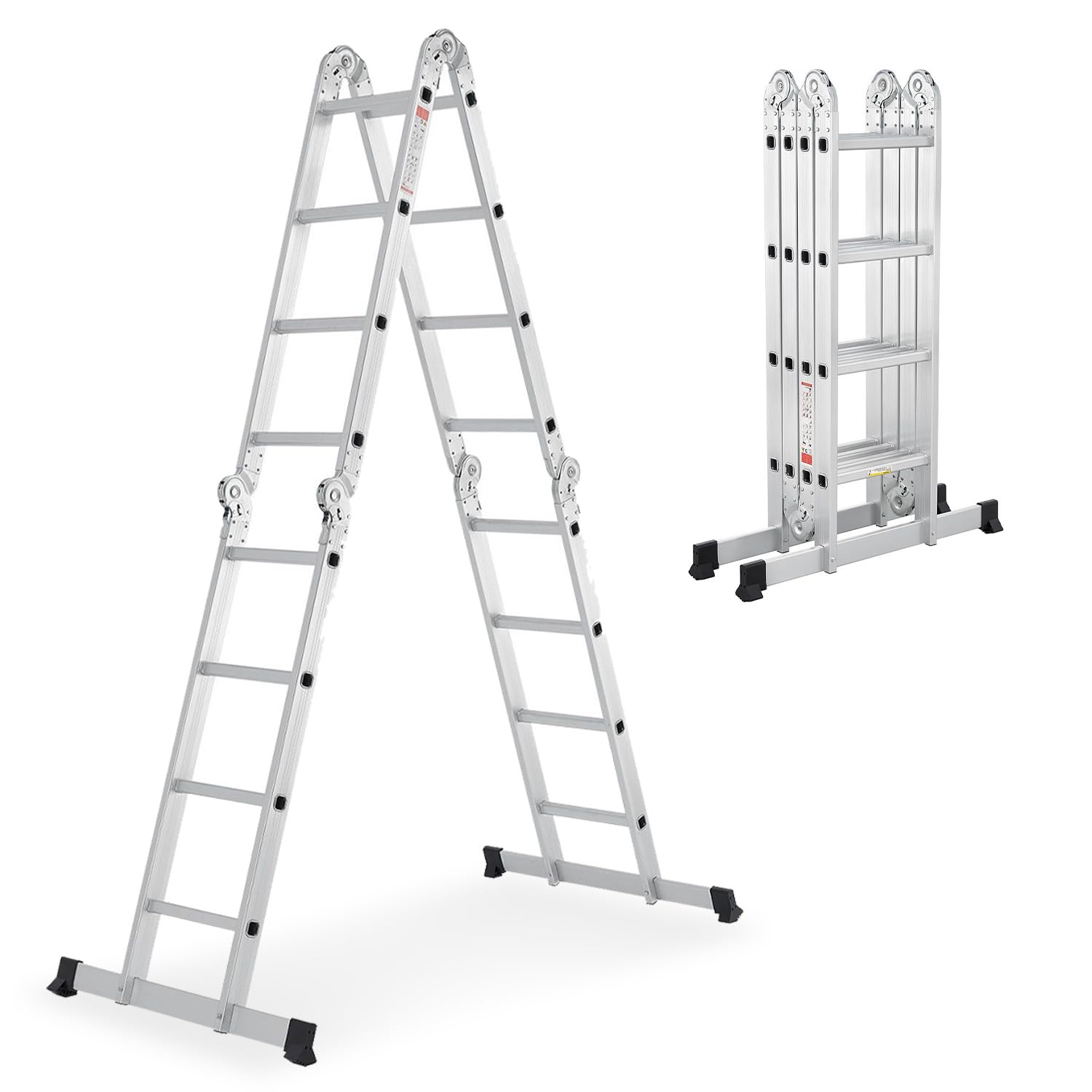Juskys Aluminium Klappleiter 4x4 Stufen 4tlg bis 150 kg Multifunktionsleiter 4,7 m Stehleiter Anlegeleiter