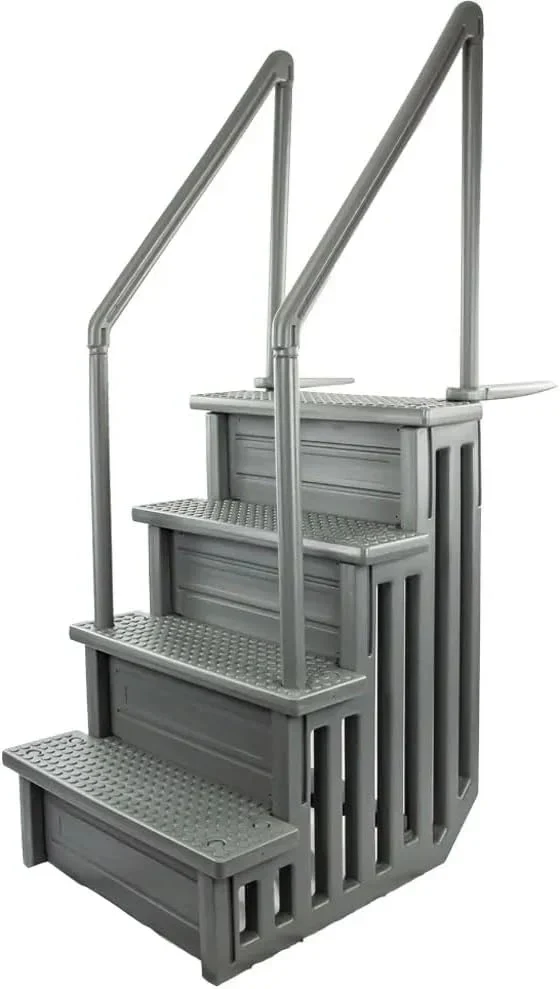 Non-slip entry steps for pools | Grey | For above-ground pools | Can be installed on terraces with a height of 122 to 137 cm | Load capacity up to 136 kg