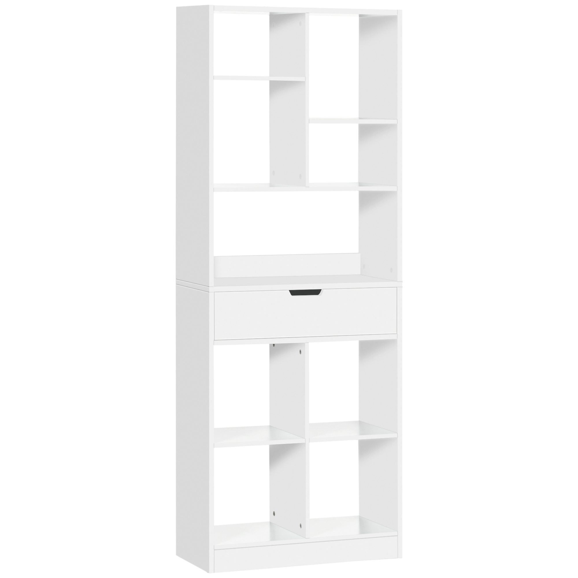 HOMCOM Bücherregal mit 9 Regalen und 1 Schublade, inkl. Anti-Kippsicherung, 60 cm x 26 cm x 158 cm, Weiß