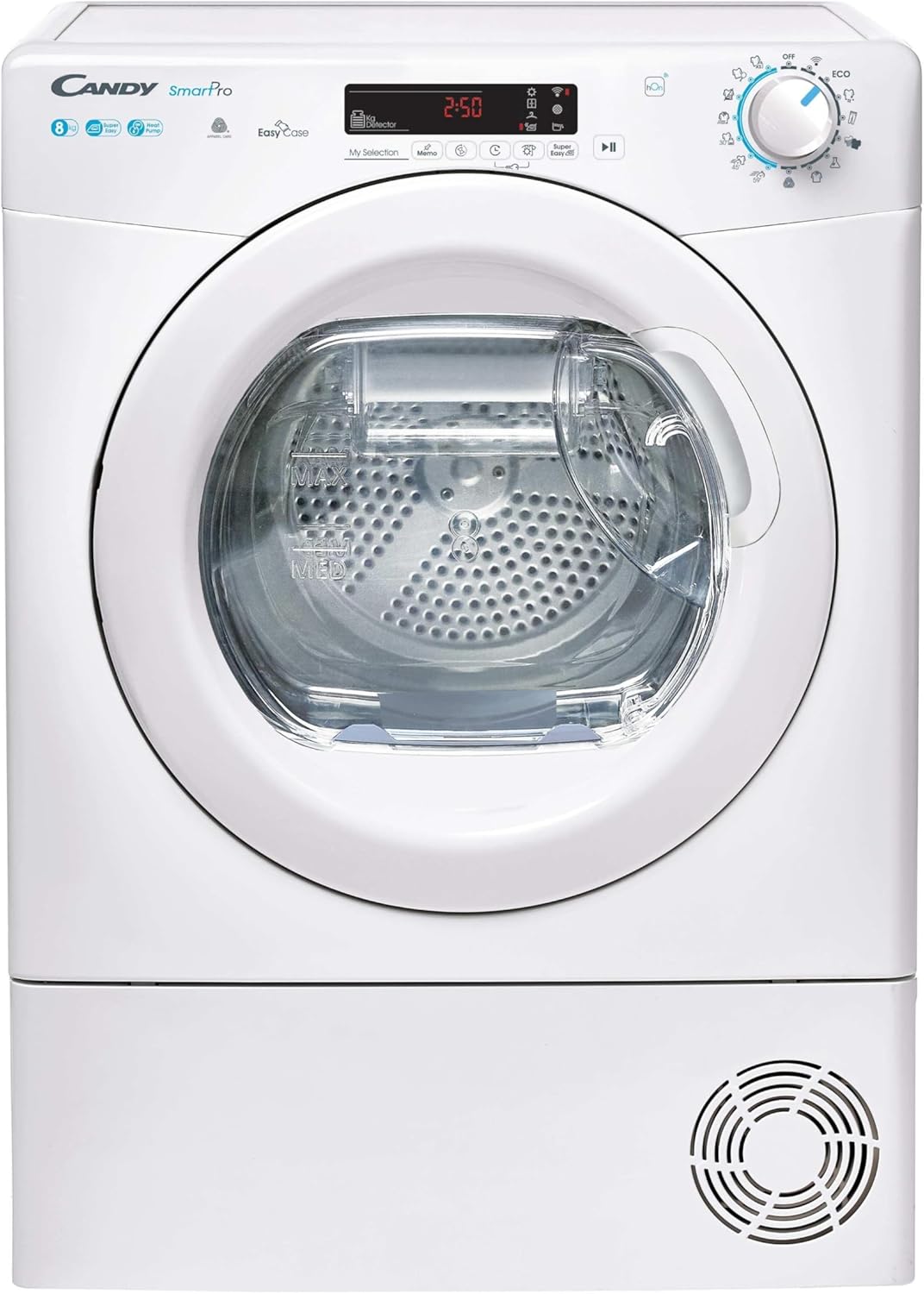 Candy Smart Pro CSOE H8A2DE-S Asciugatrice a Pompa di Calore, 8 kg, Carica Frontale, Programma Stiro Facile, Connettività NFC, Libera Installazione, 59,6x58,5x85 cm, Bianco, Classe A ++